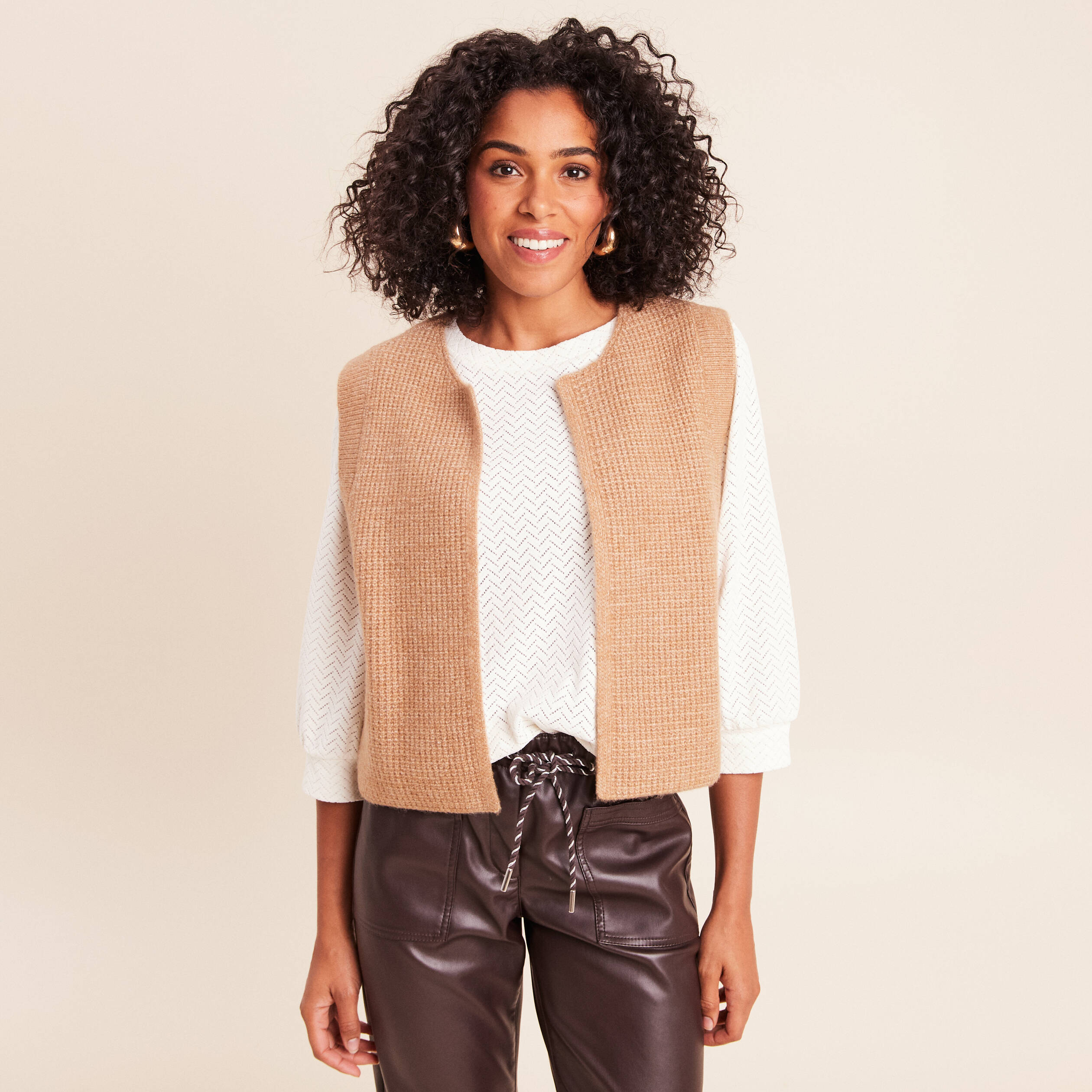 Gilet sans manches marron femme