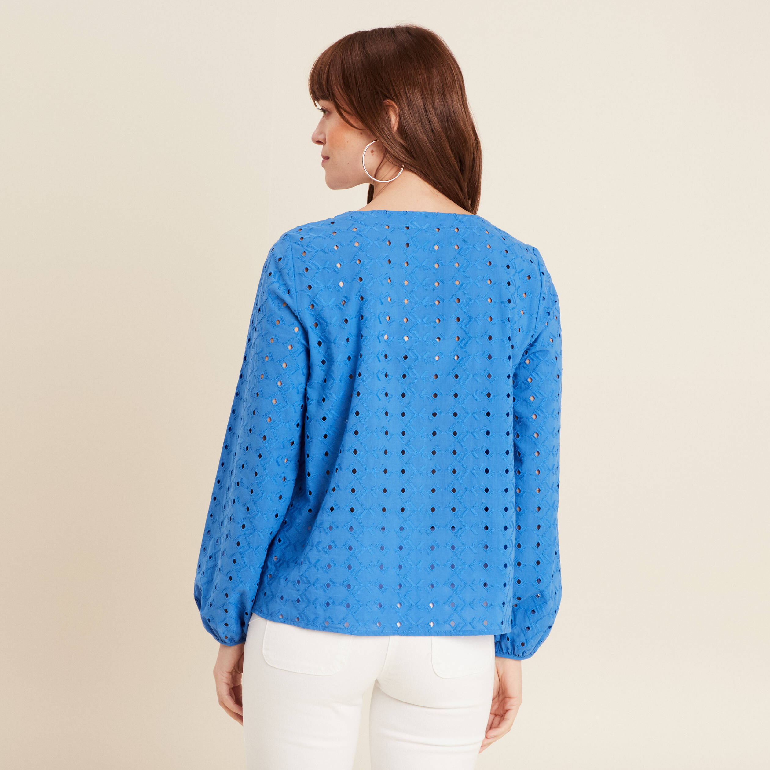chemise manches 34 brodee bleu femme Chemise manches 3/4 brodée bleu femme
