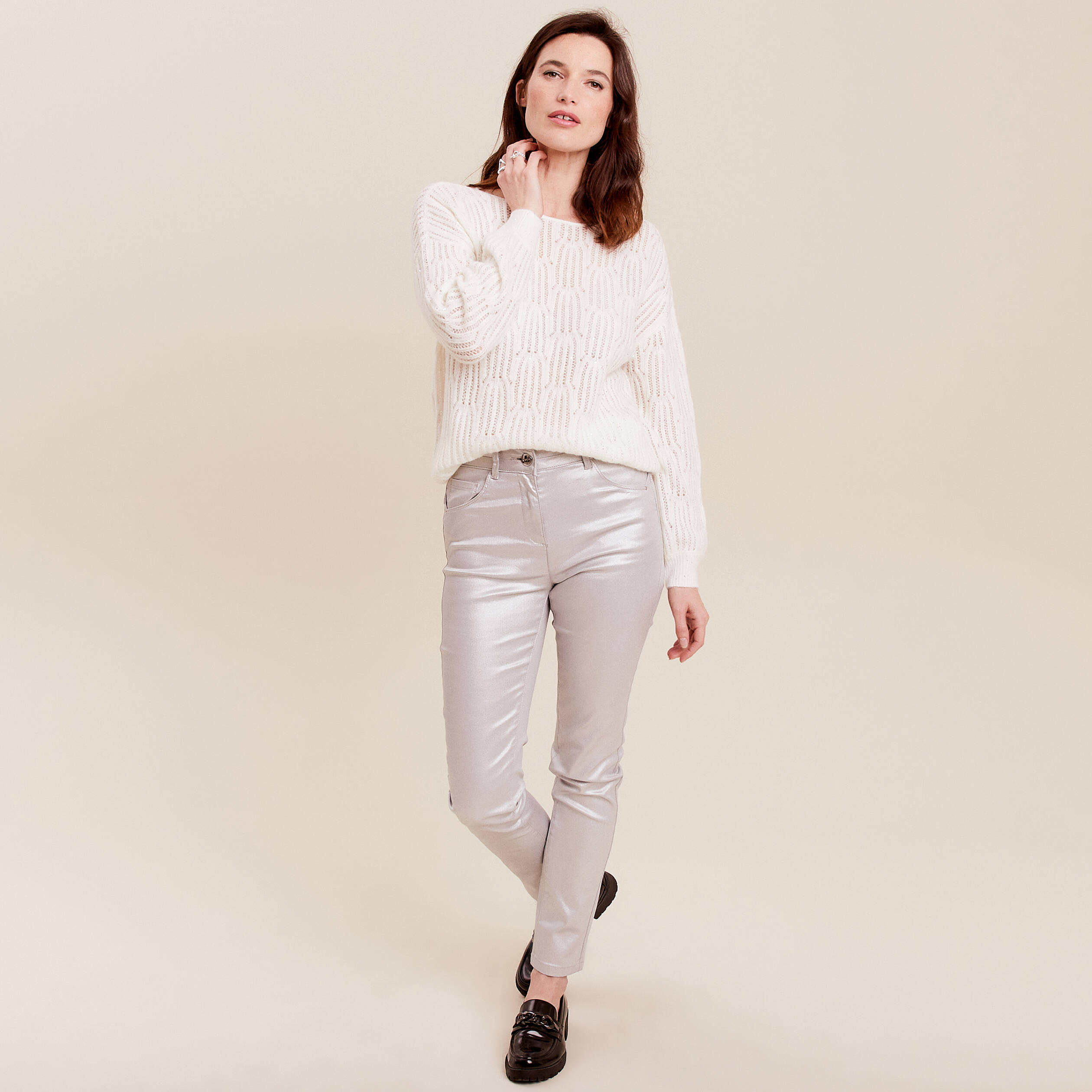 pull manches longues sequins ecru femme Pull manches longues sequins ecru femme