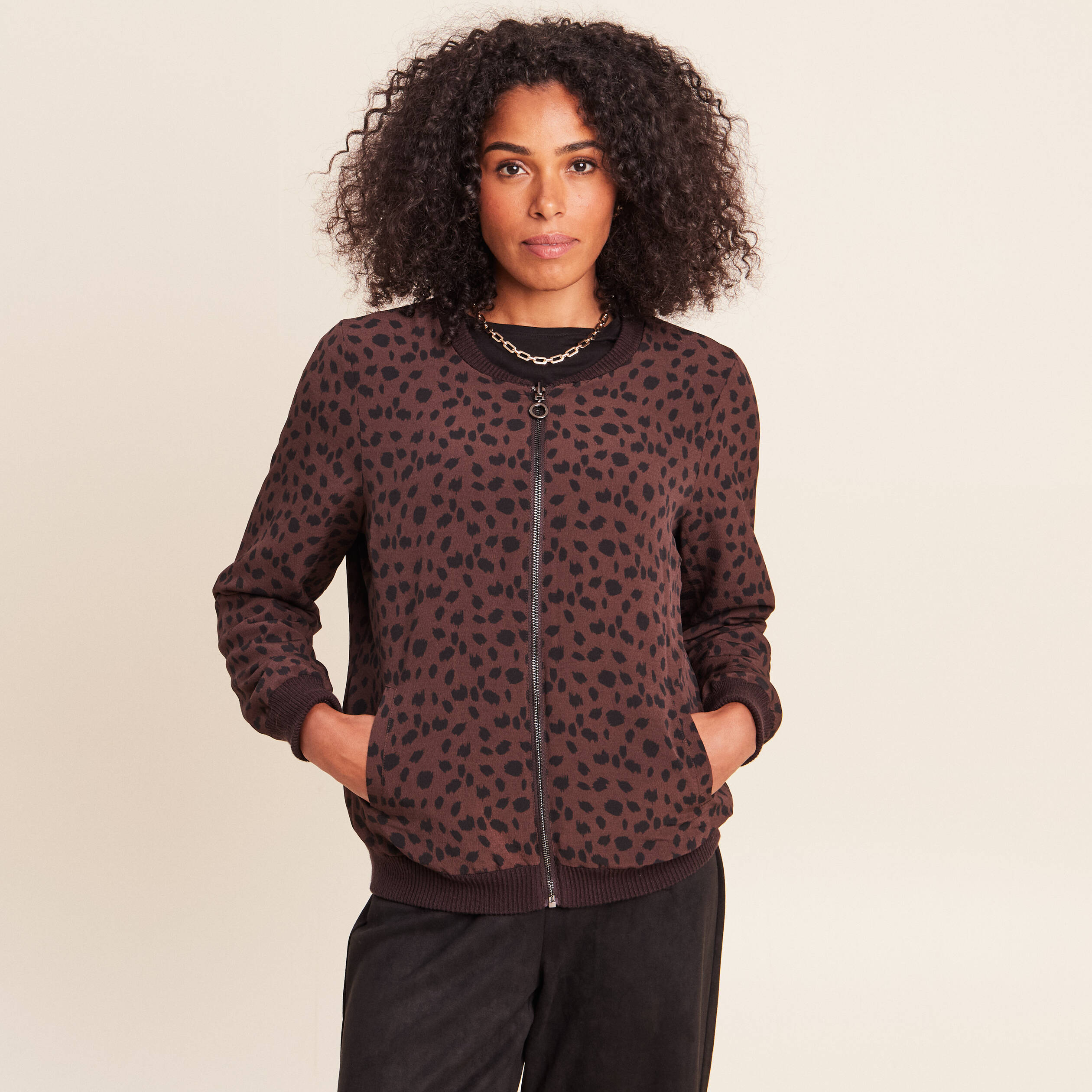Gilet r&eacute;versible manches longues marron fonc&eacute; femme