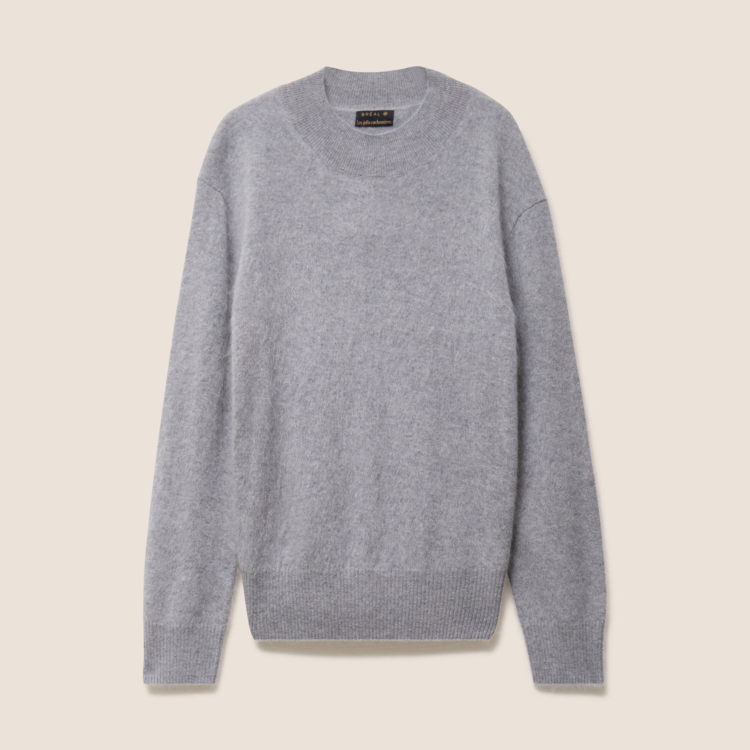 Pull cachemire col montant gris clair femme