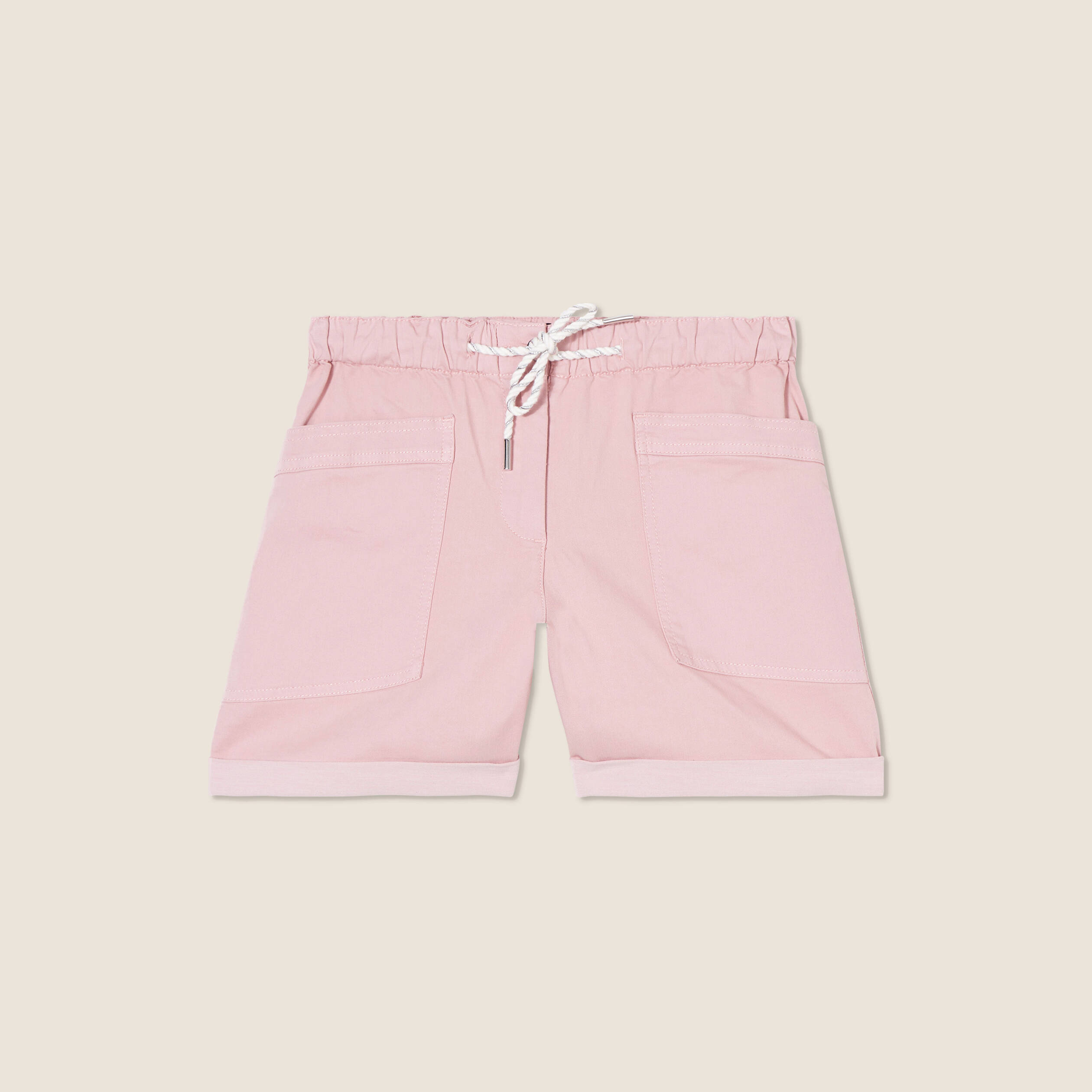 short droit taille elastiquee rose pastel femme Short droit taille élastiquée rose pastel femme
