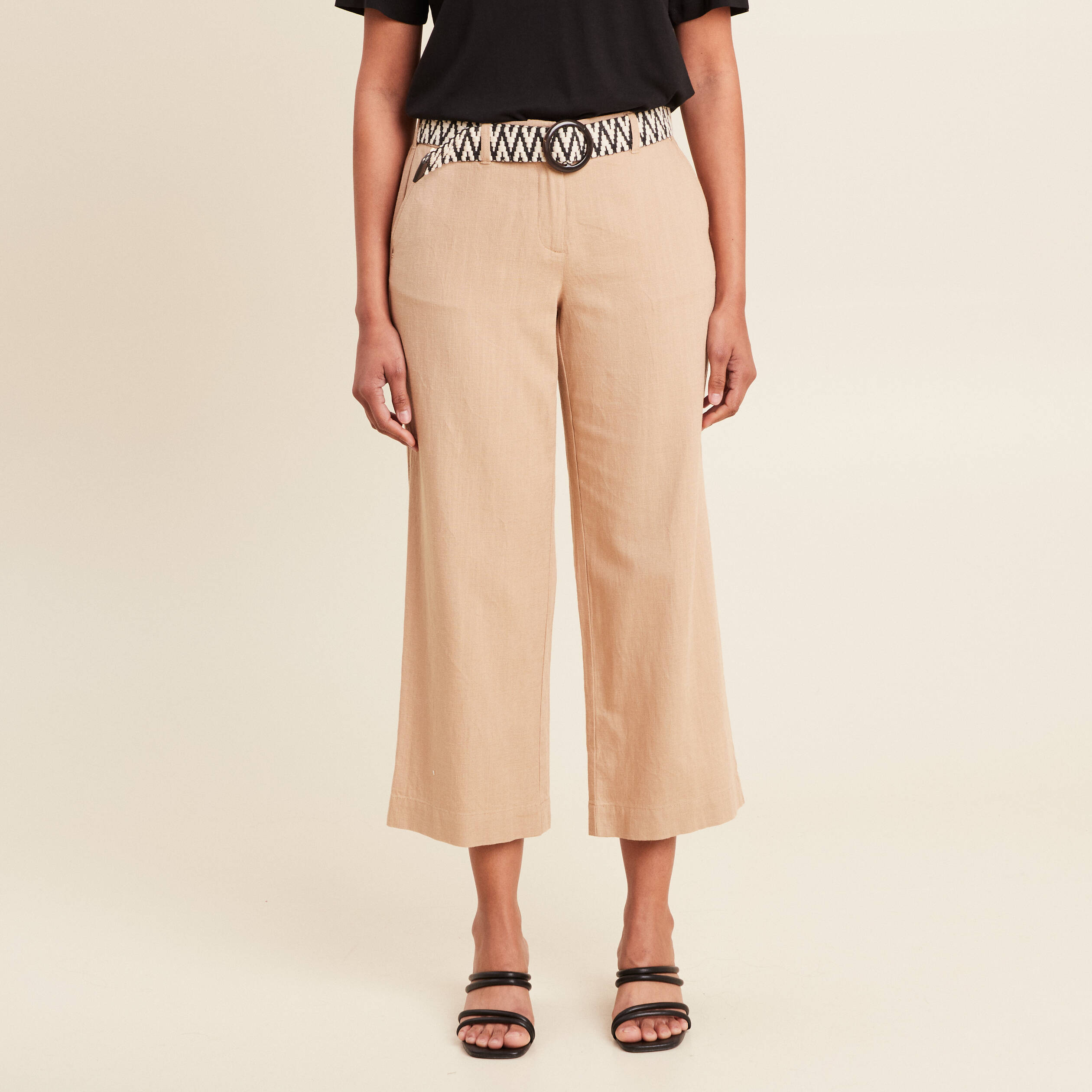 pantalon large 78eme ceinture sable femme Pantalon large 7/8ème ceinturé sable femme
