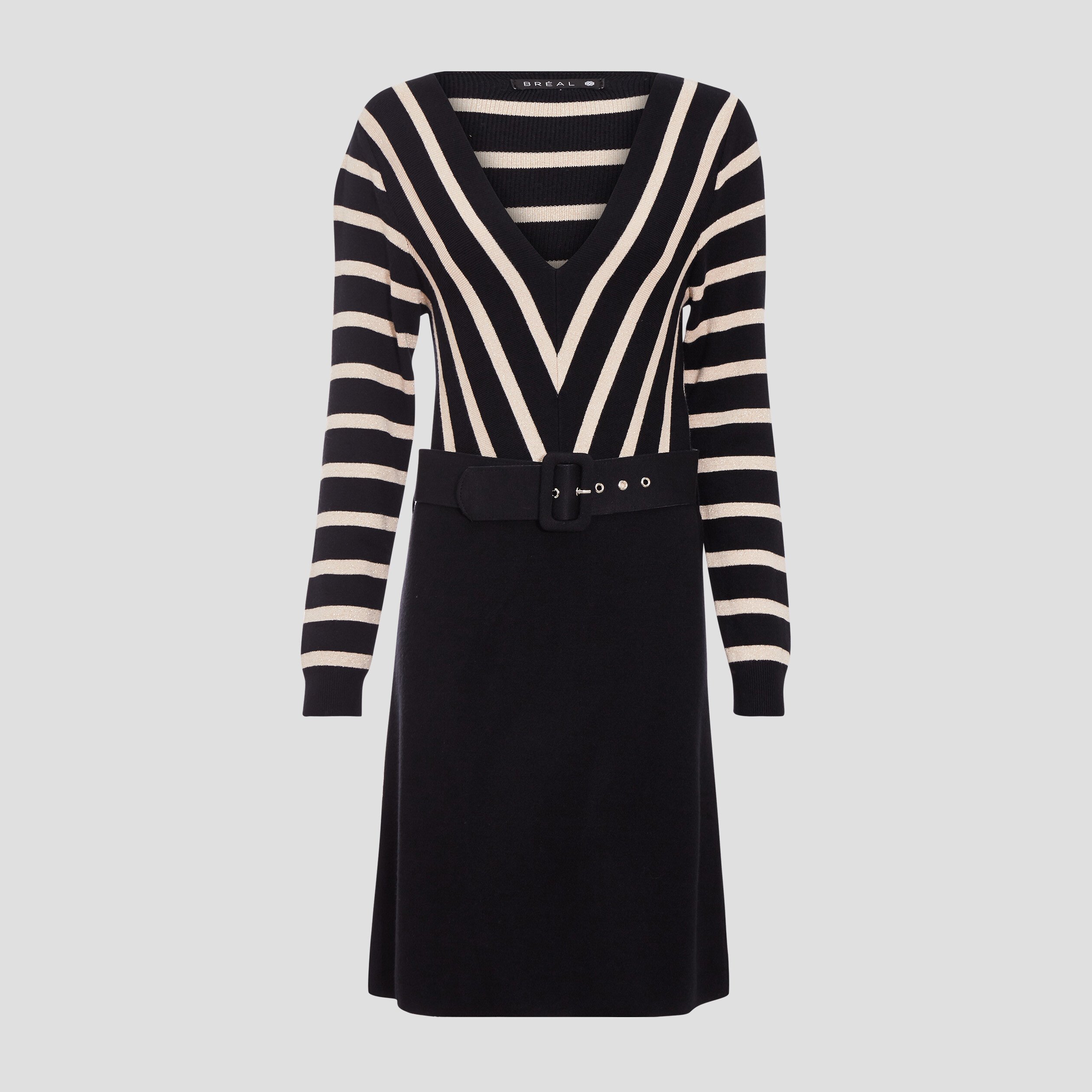 Robe pull droite ceinturée couleur or femme
