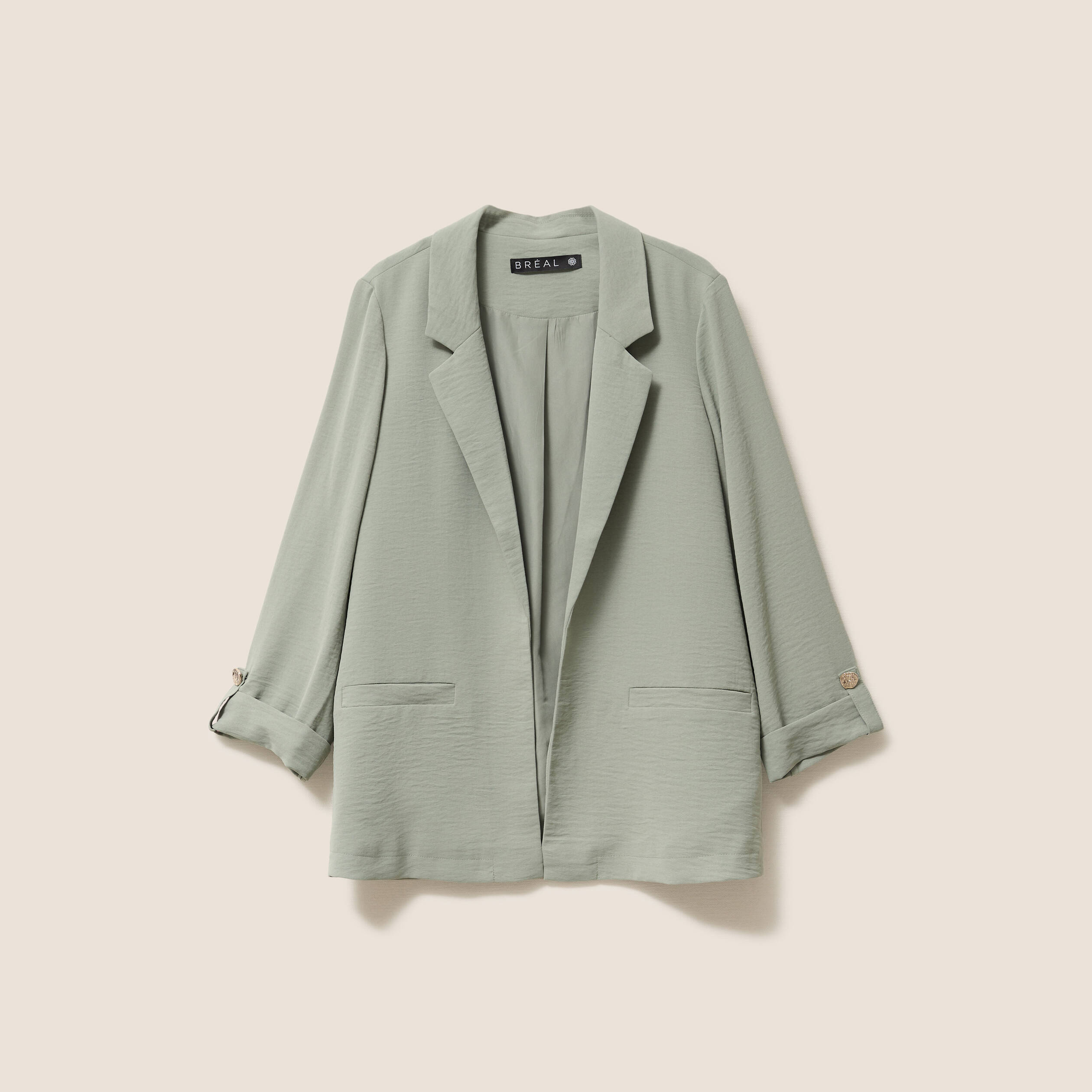 Veste longue droite col tailleur vert clair femme