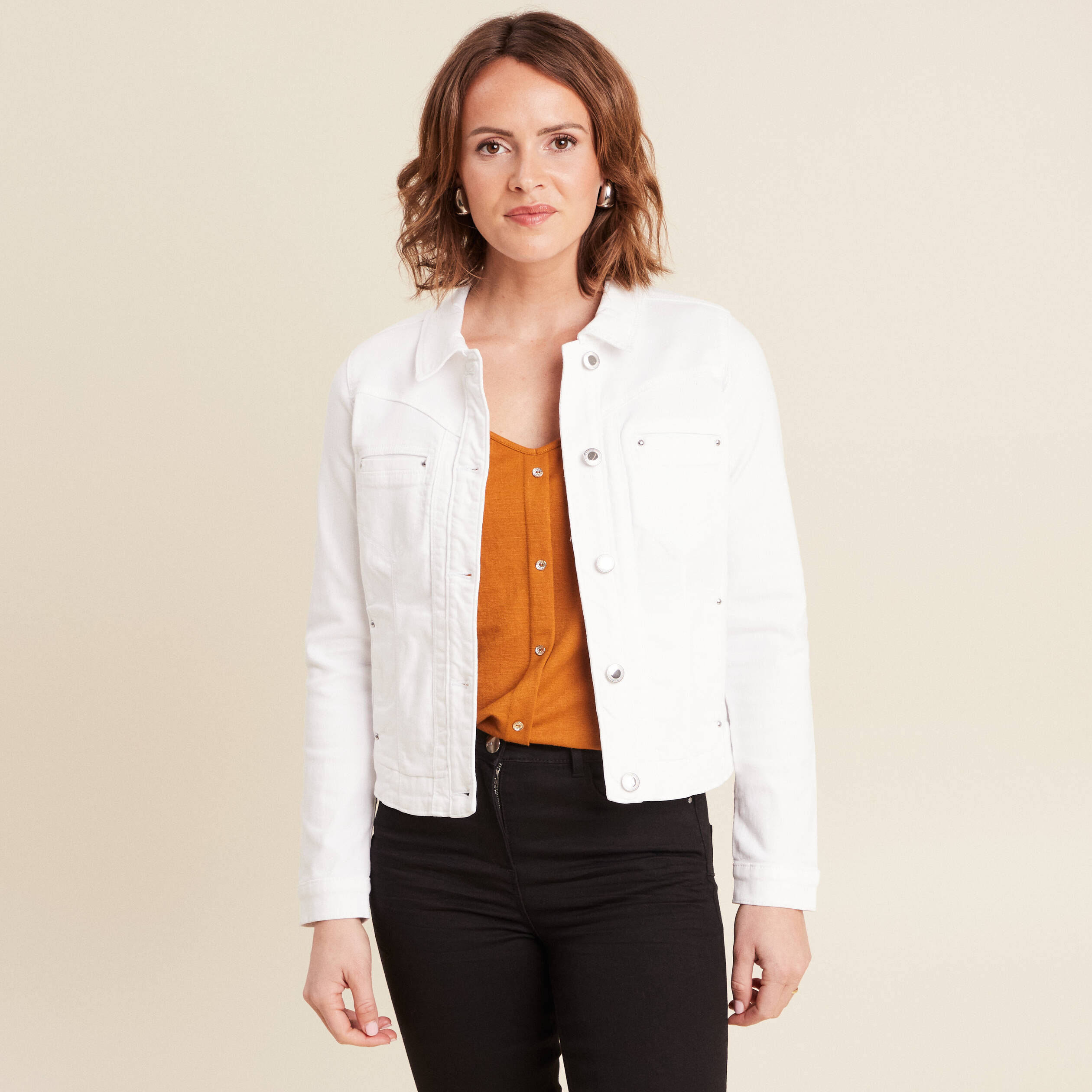 blouson ajuste boutonne ecru femme Blouson ajusté boutonné ecru femme