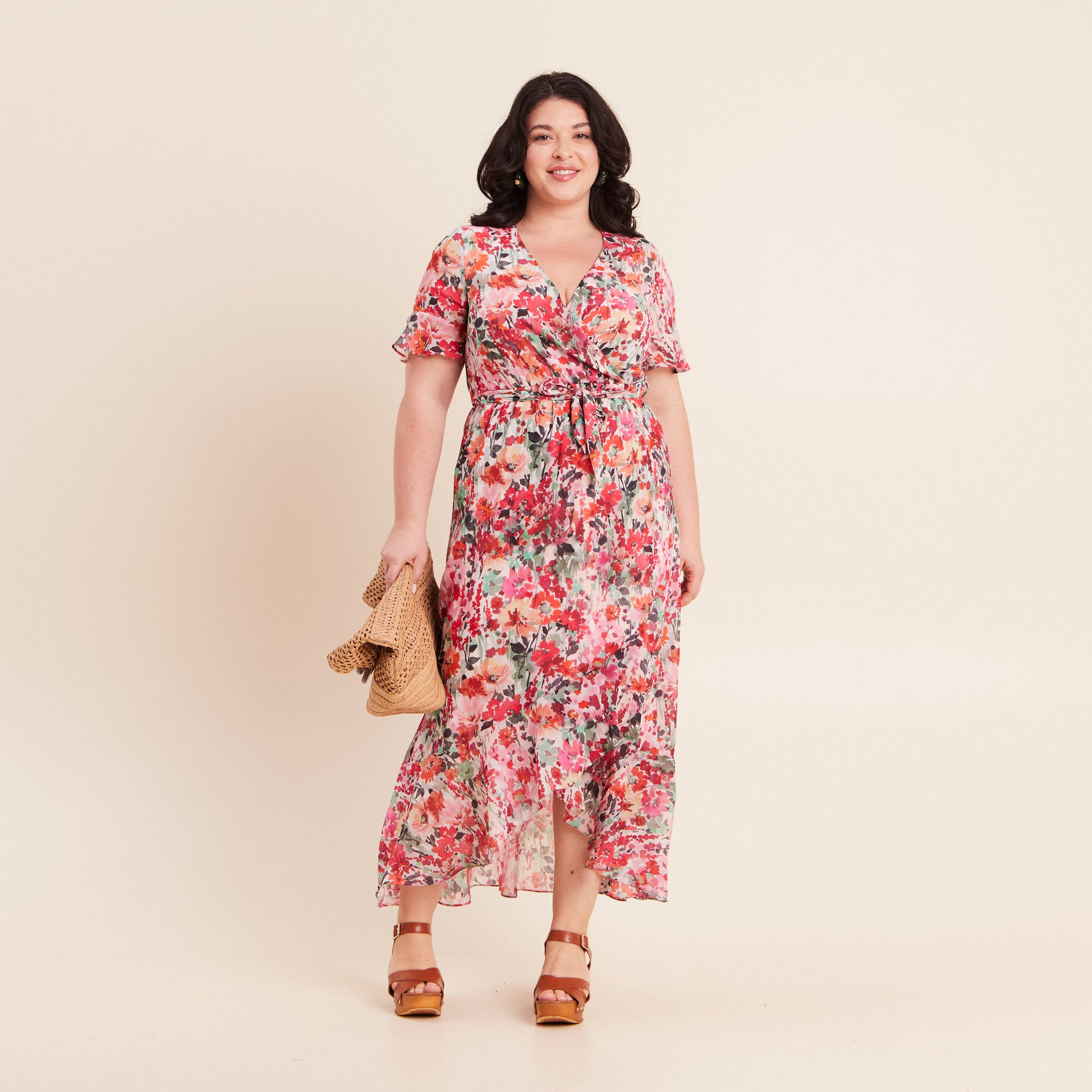 Robe longue portefeuille multicolore femme