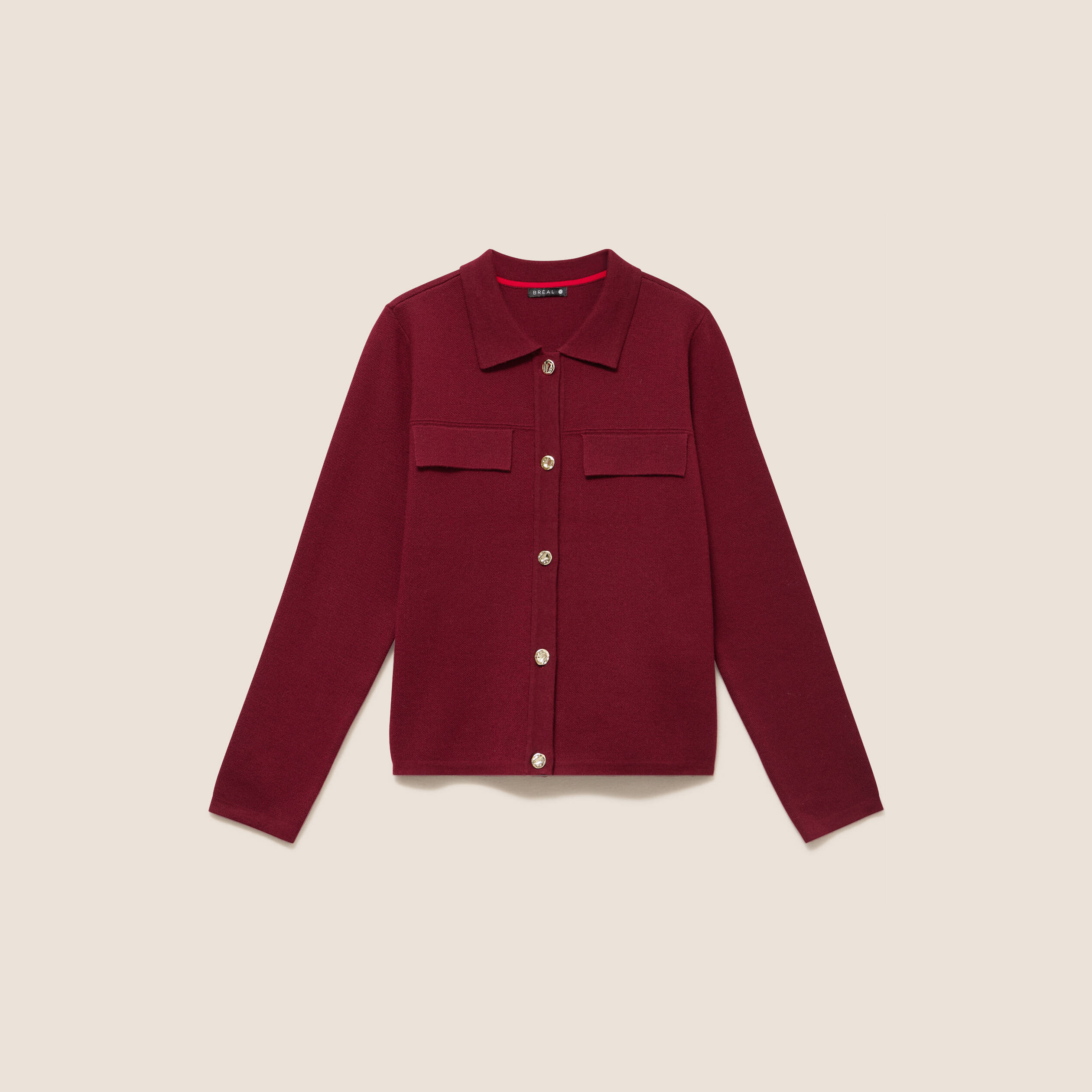 Veste col chemise manches longues bordeaux femme