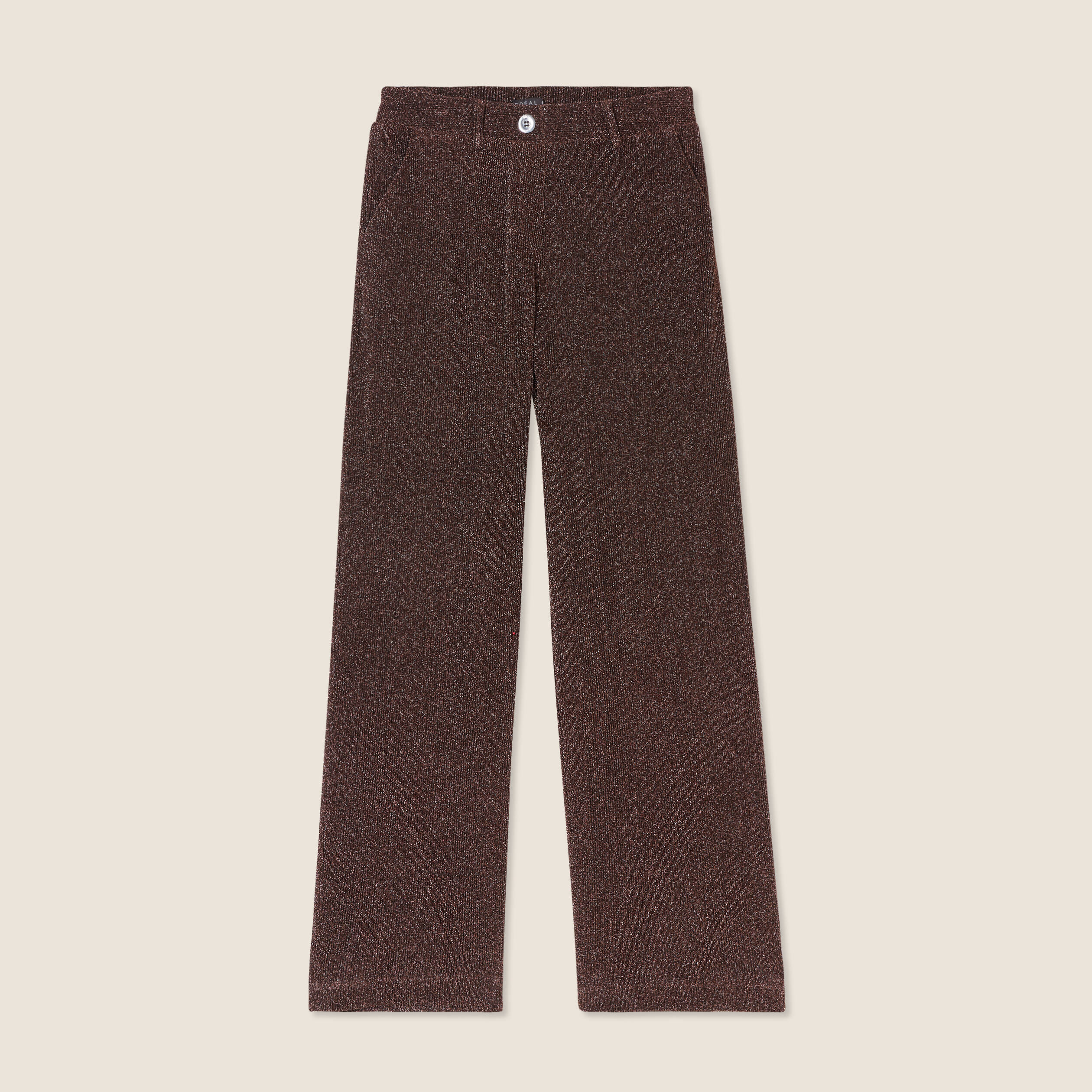 pantalon flou effet tricote couleur cuivre femme Pantalon flou effet tricoté couleur cuivre femme