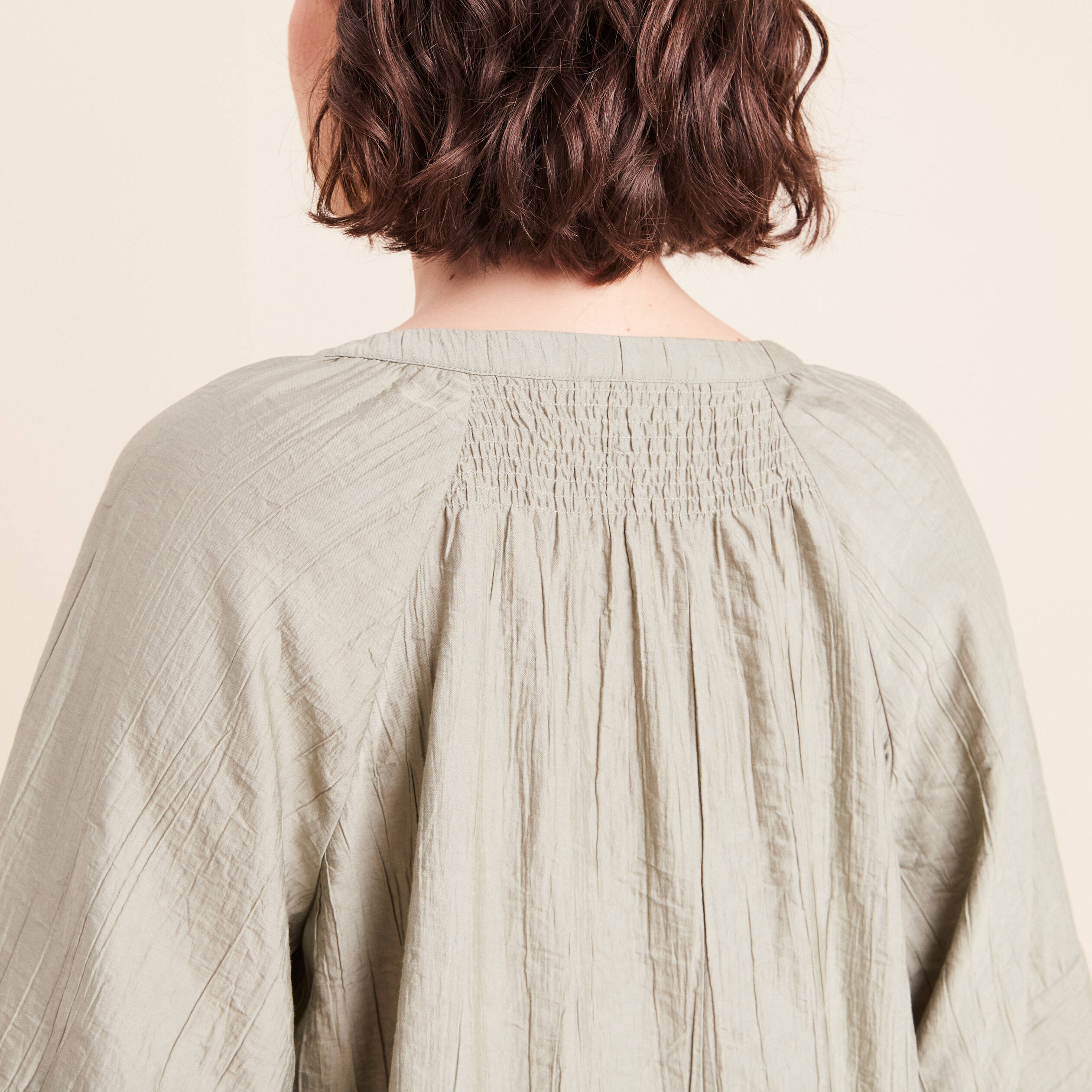 Blouse ample col v manches 3/4 vert clair femme