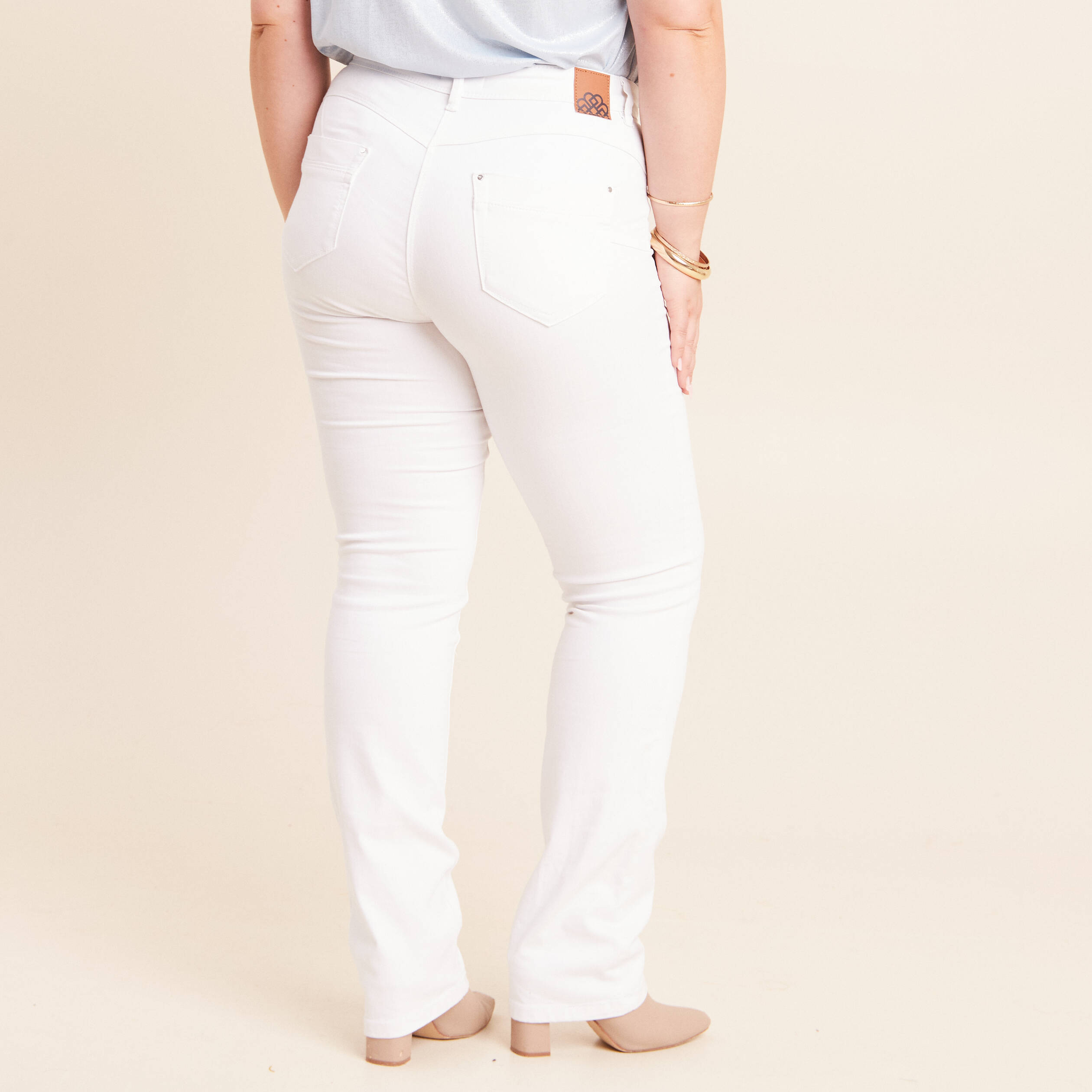 Jean coupe droite taille haute blanc femme