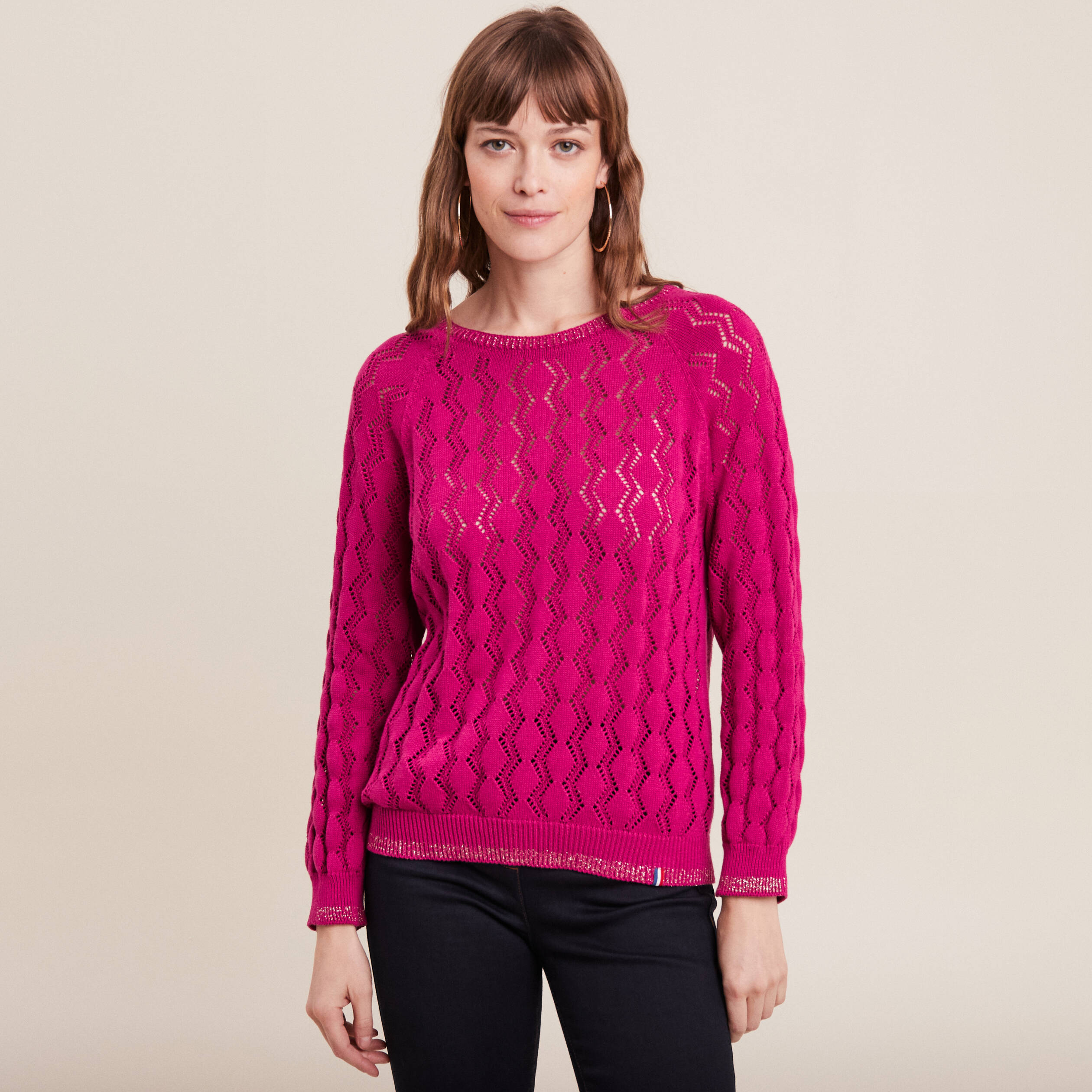 pull confectionne en france rose fushia femme Pull confectionné en France rose fushia femme