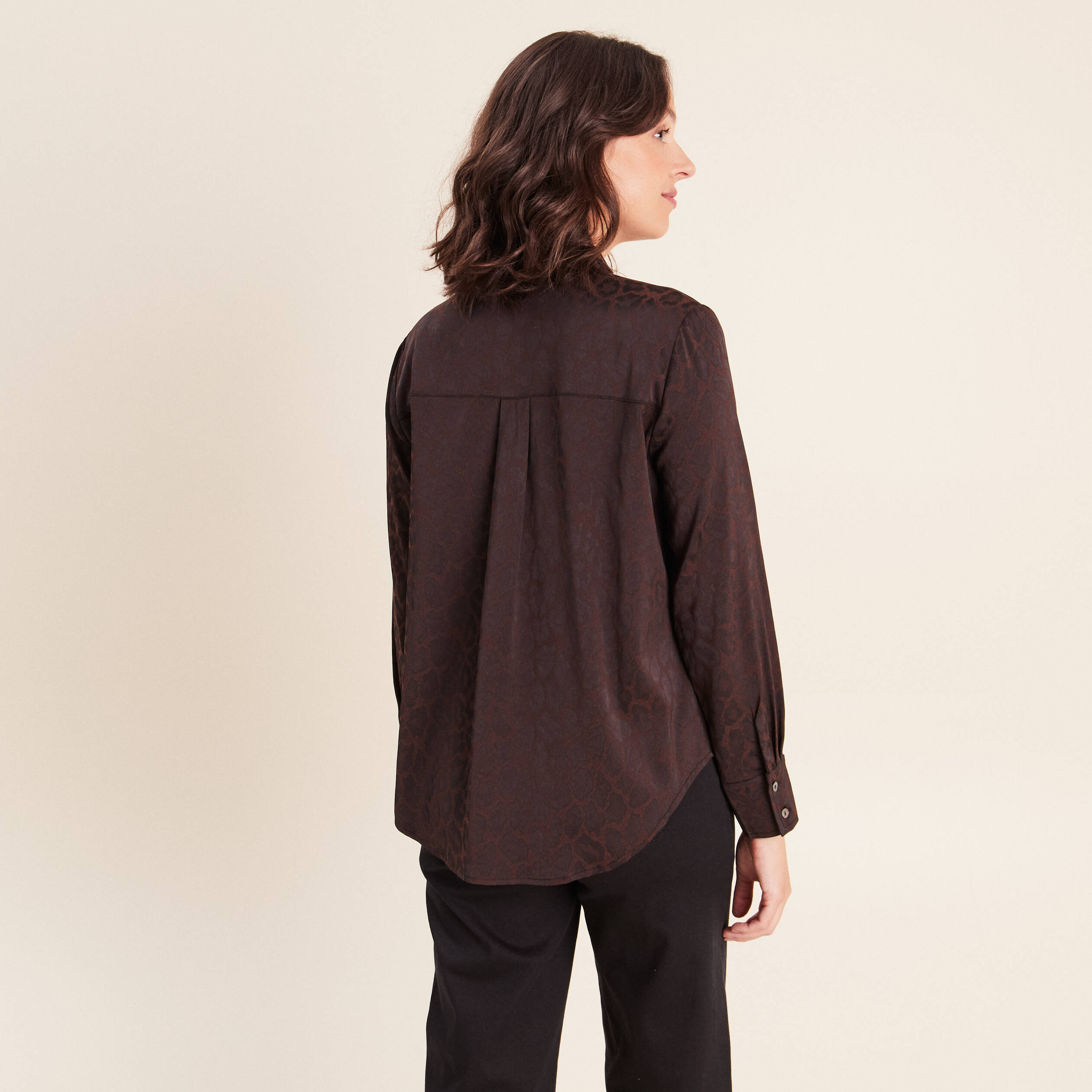 Chemise manches longues marron femme