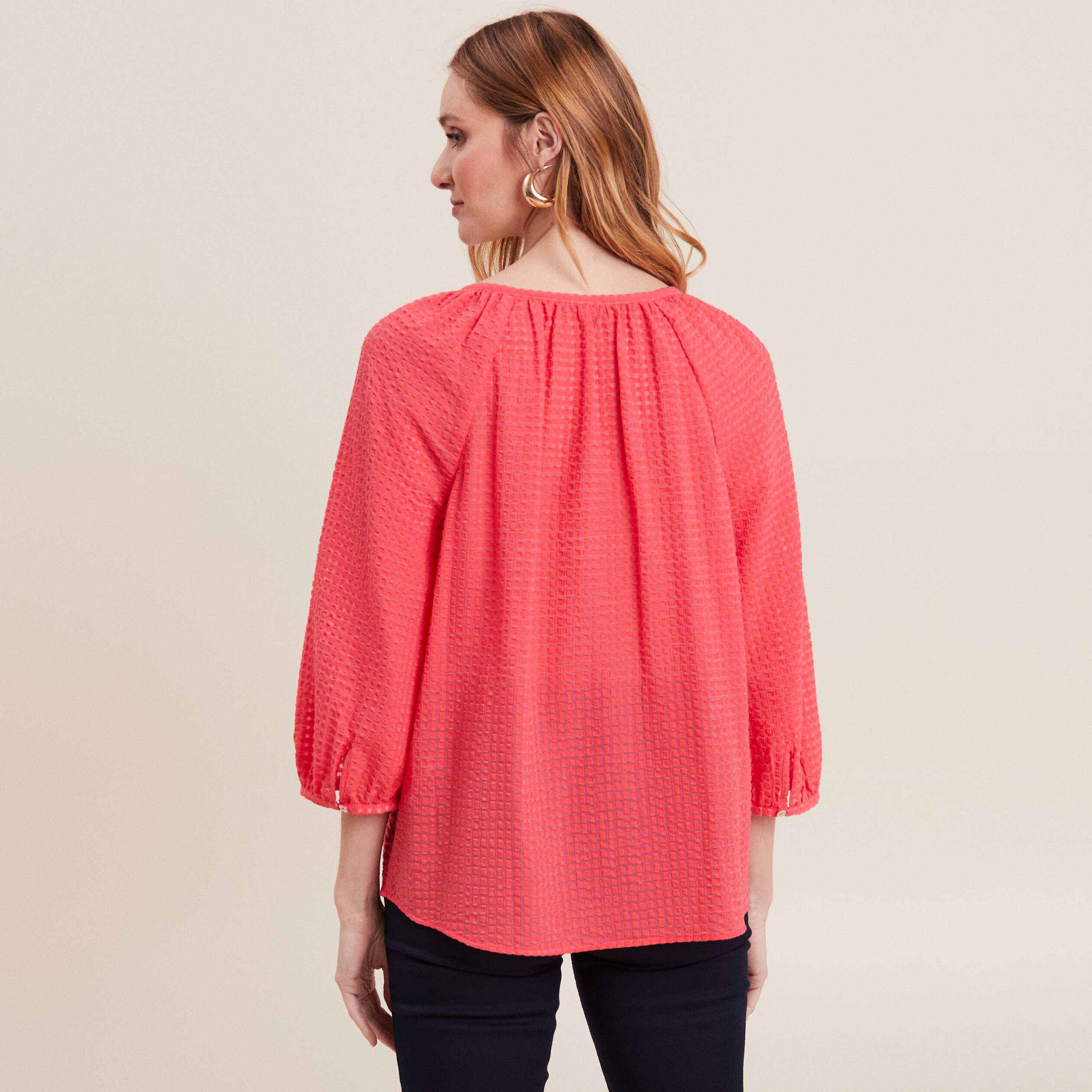 blouse manches 34 rose cerise femme Blouse manches 3/4 rose cerise femme