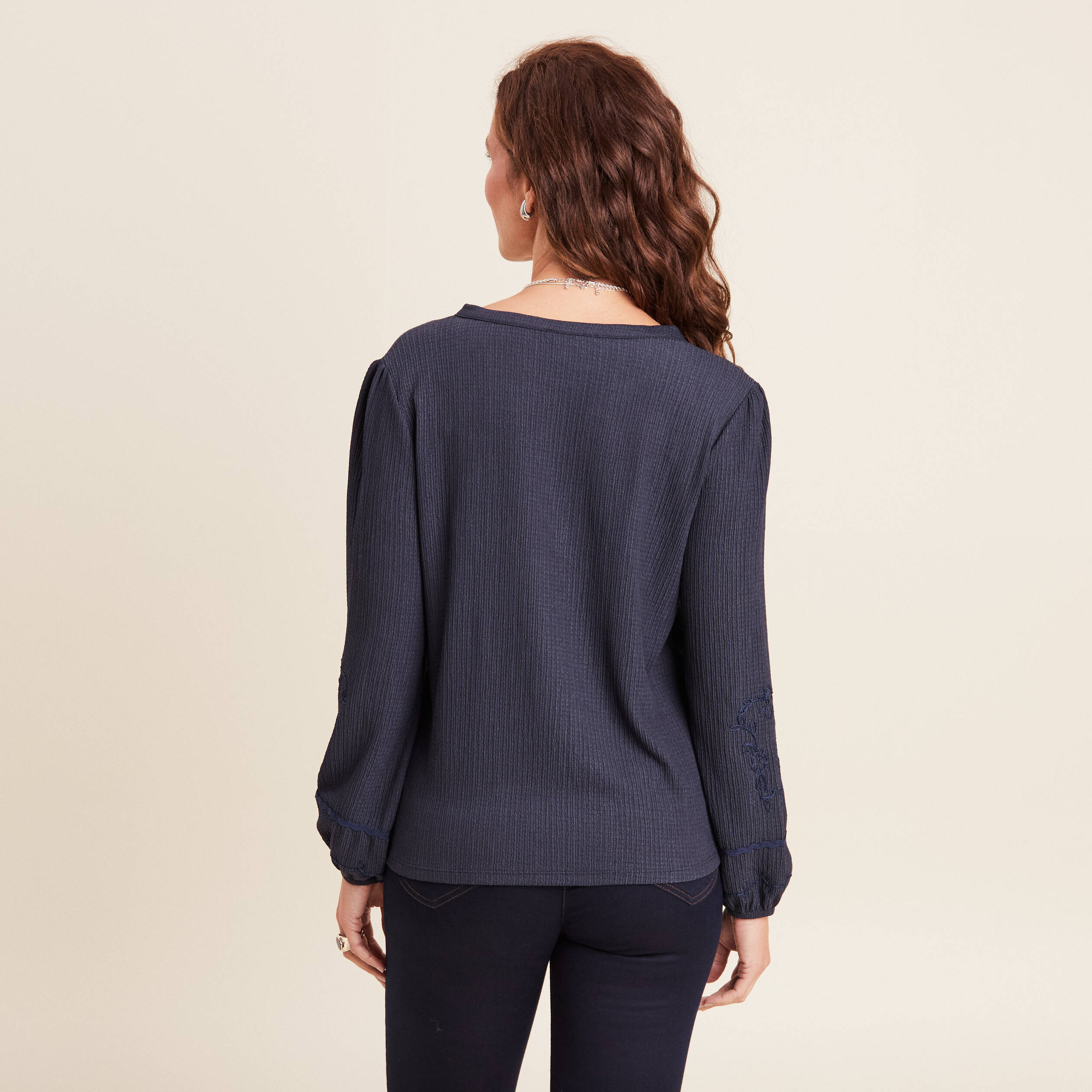 blouse manches longues bleu fonce femme Blouse manches longues bleu foncé femme