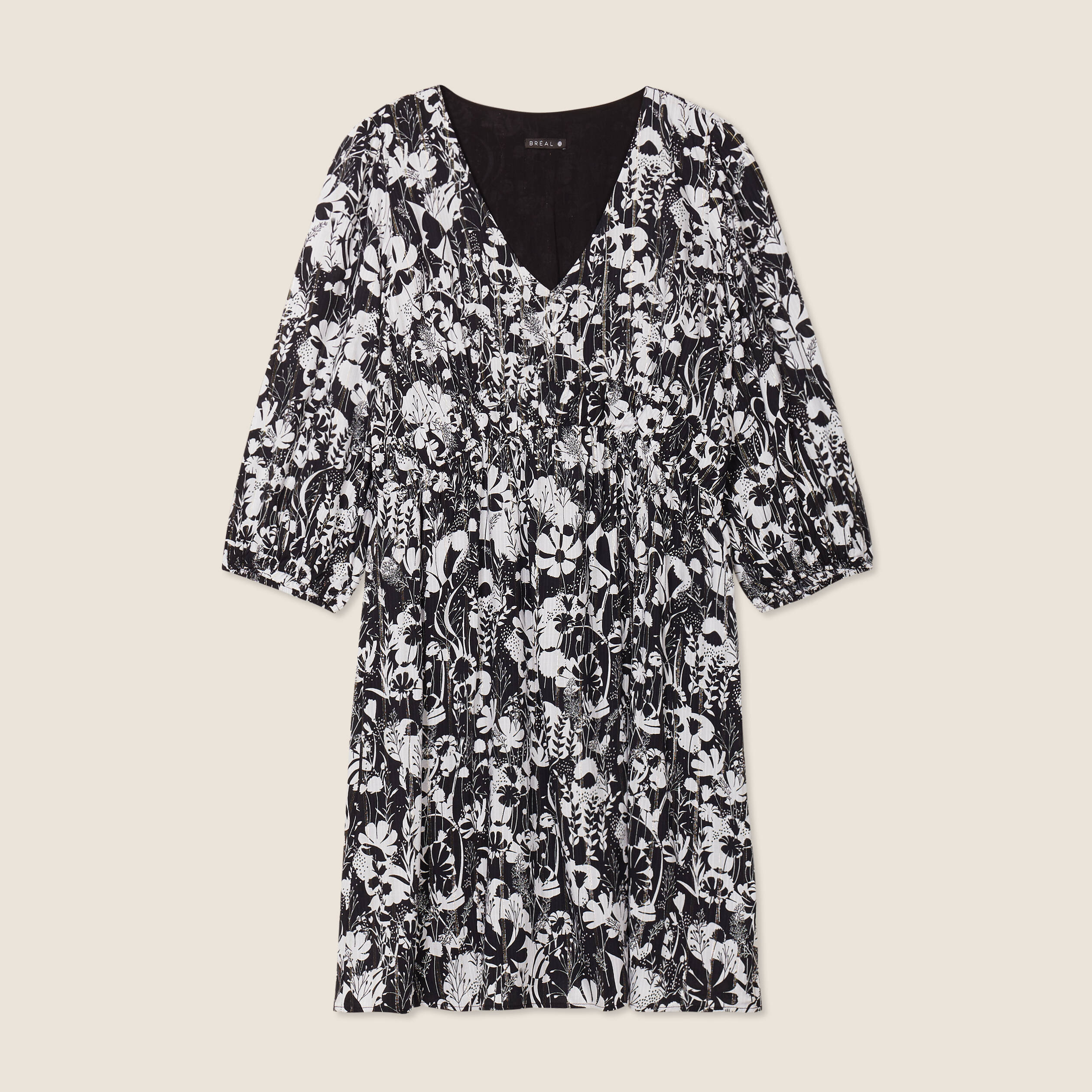 Robe &eacute;vas&eacute;e manches 3/4 noir femme