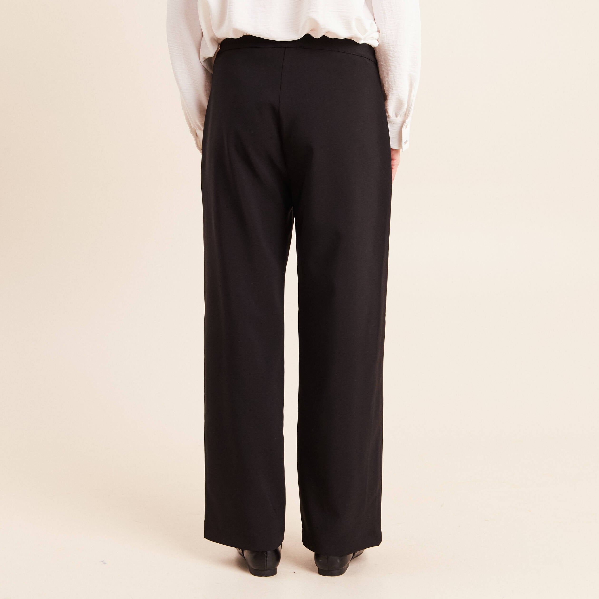 Pantalon fluide large taille haute noir femme