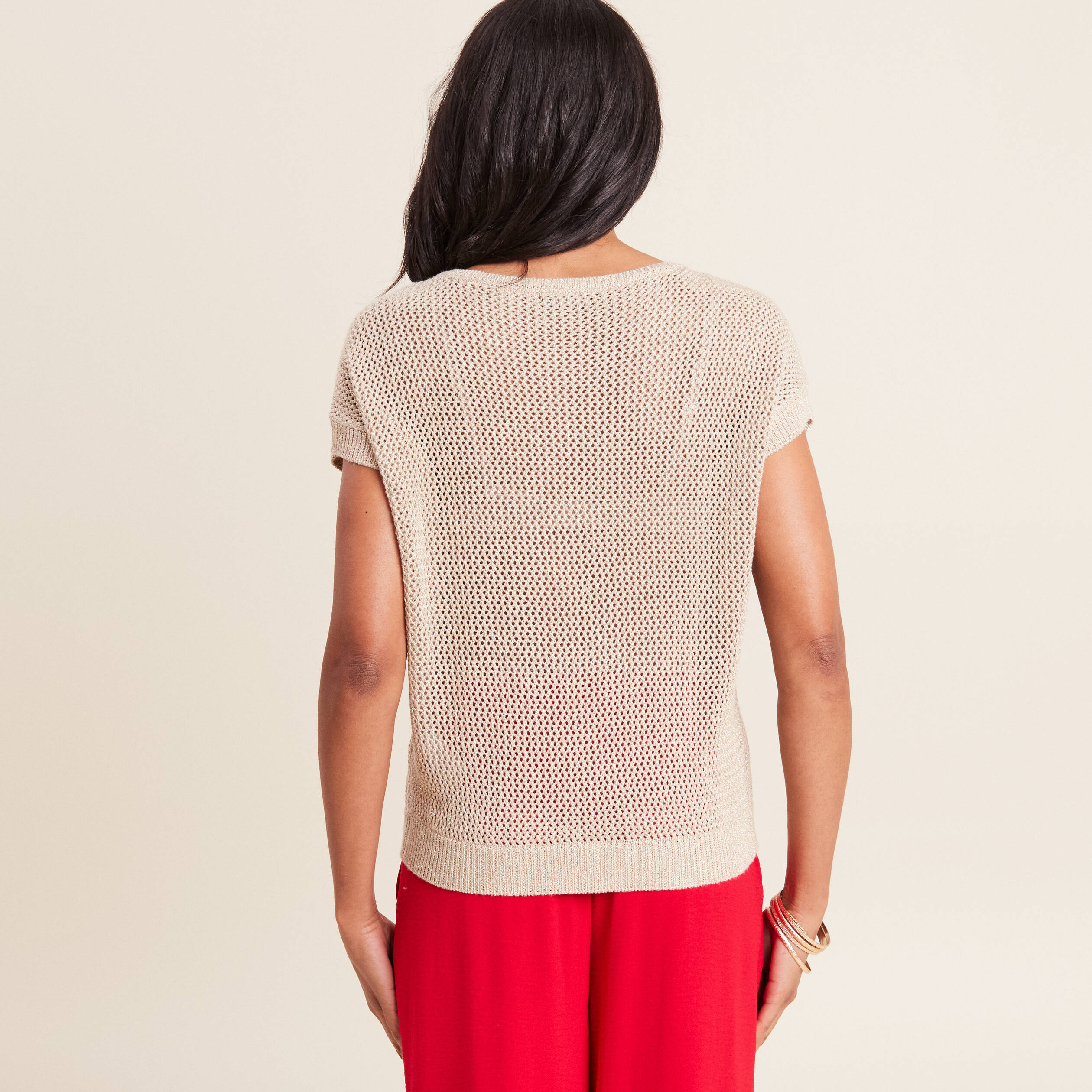 pull manches courtes ajoure couleur or femme Pull manches courtes ajouré couleur or femme