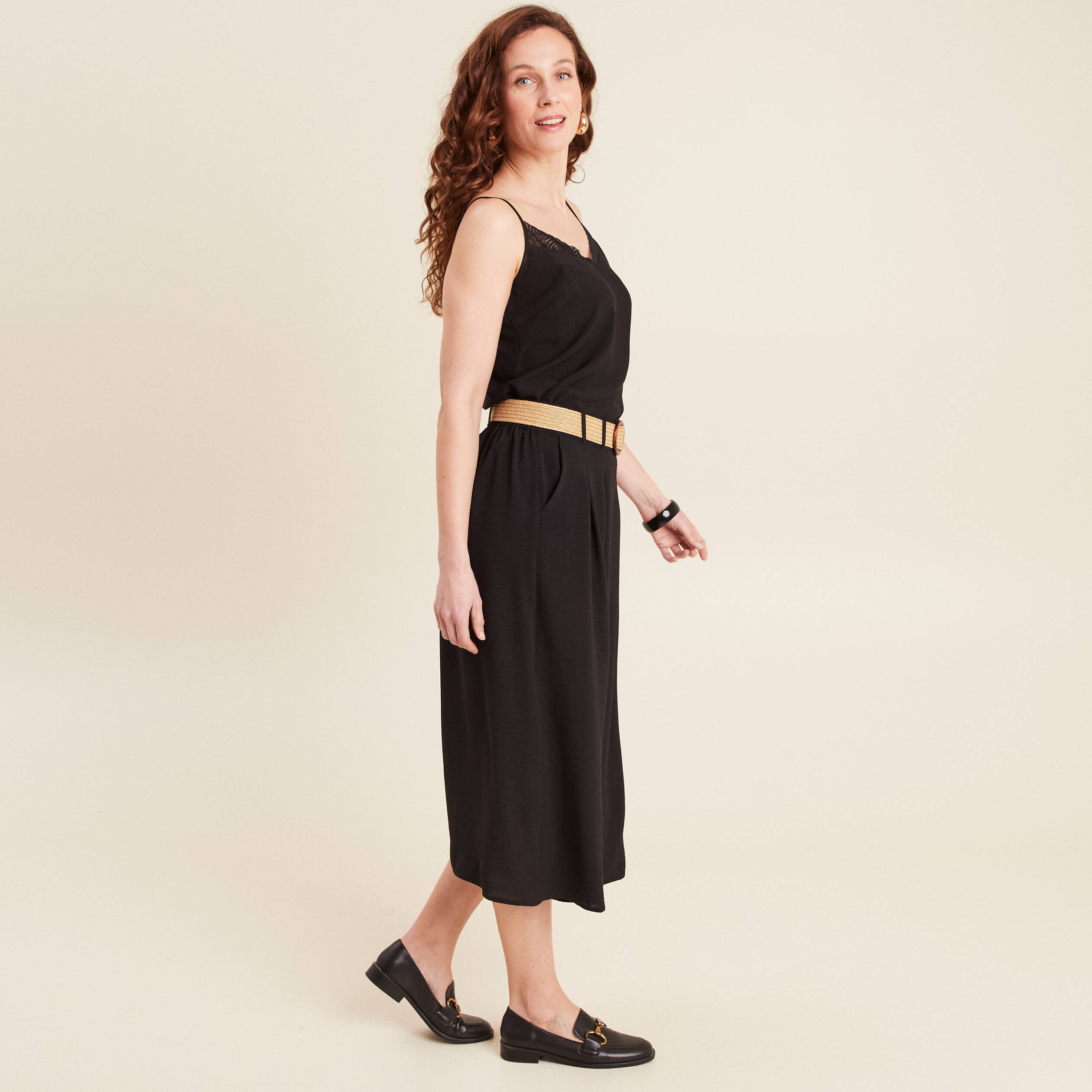Jupe Midi Lin Femme Marks And Spencer Noir Taille 18 - Ceinturée Zippée