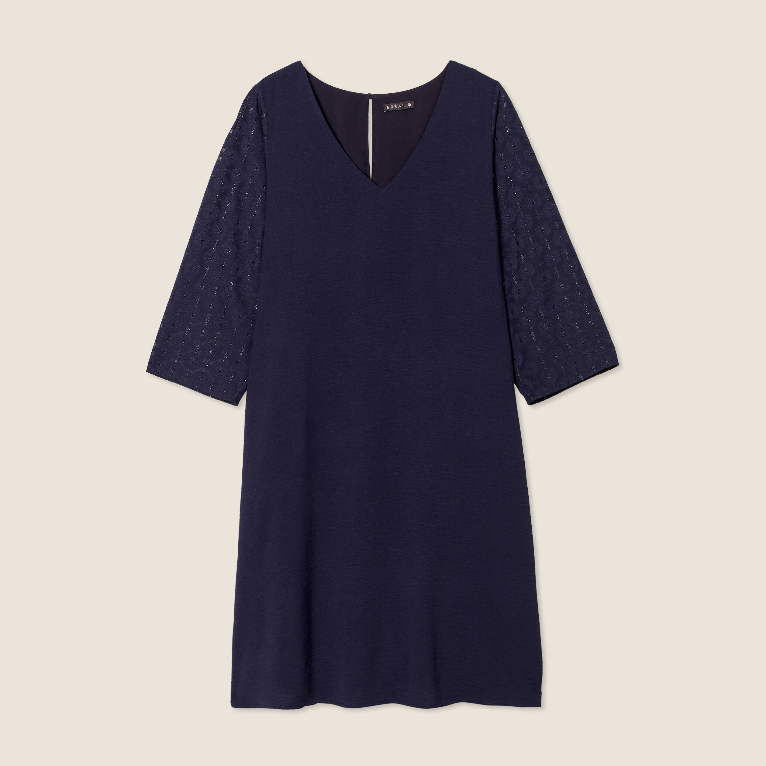robe evasee manches 34 bleu marine femme Robe évasée manches 3/4 bleu marine femme