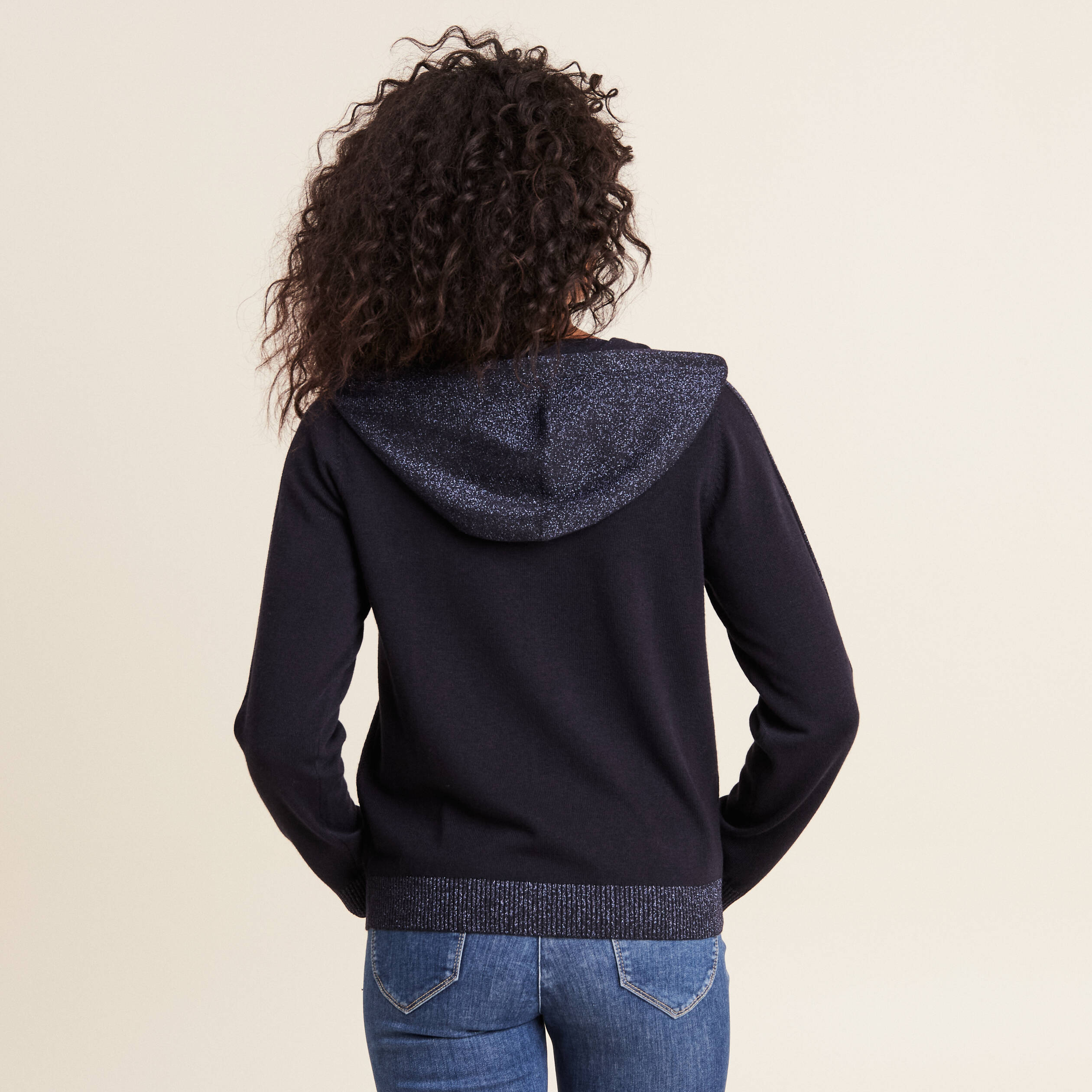 gilet a capuche zippe bleu fonce femme Gilet à capuche zippé bleu foncé femme