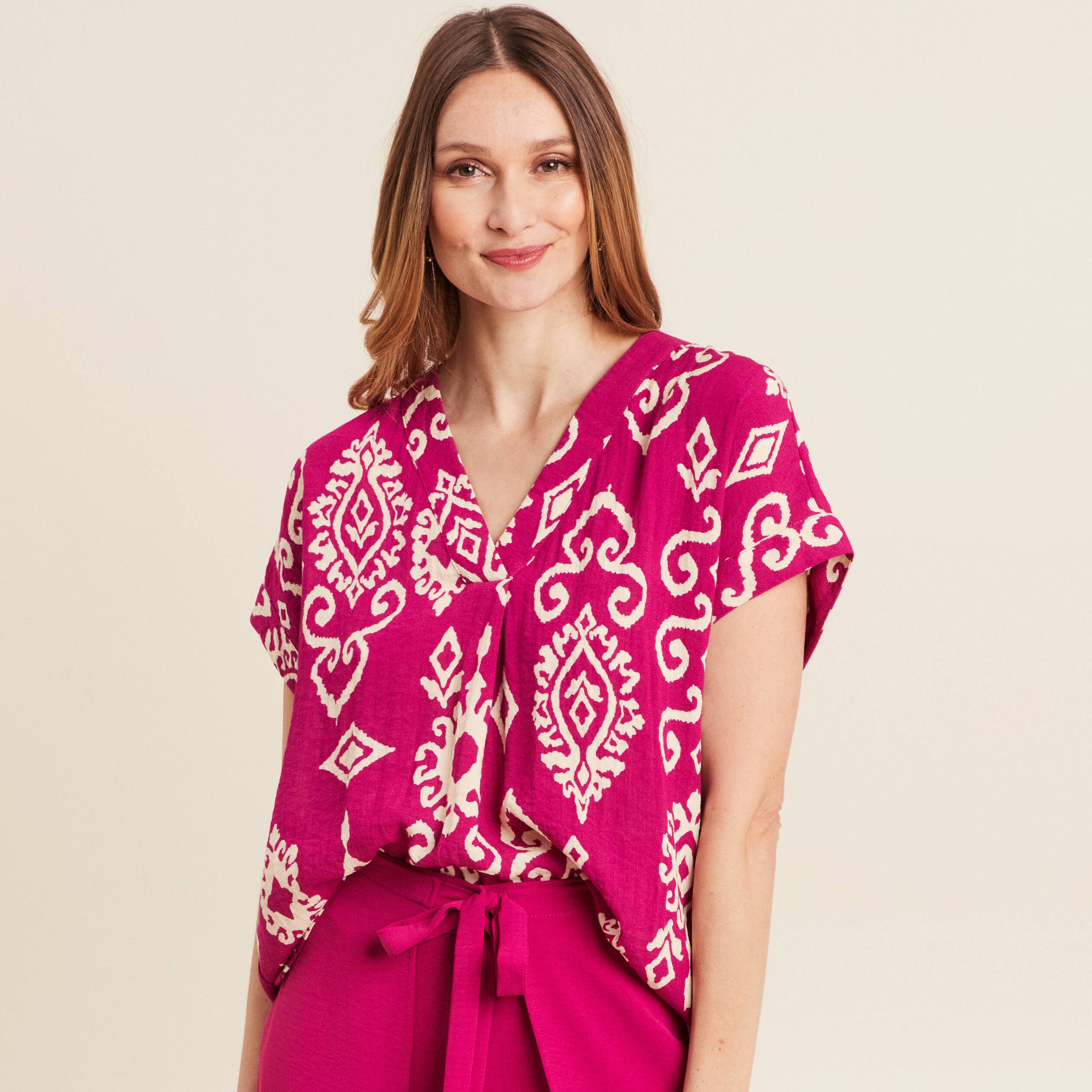 blouse manches courtes rose fushia femme Blouse manches courtes rose fushia femme