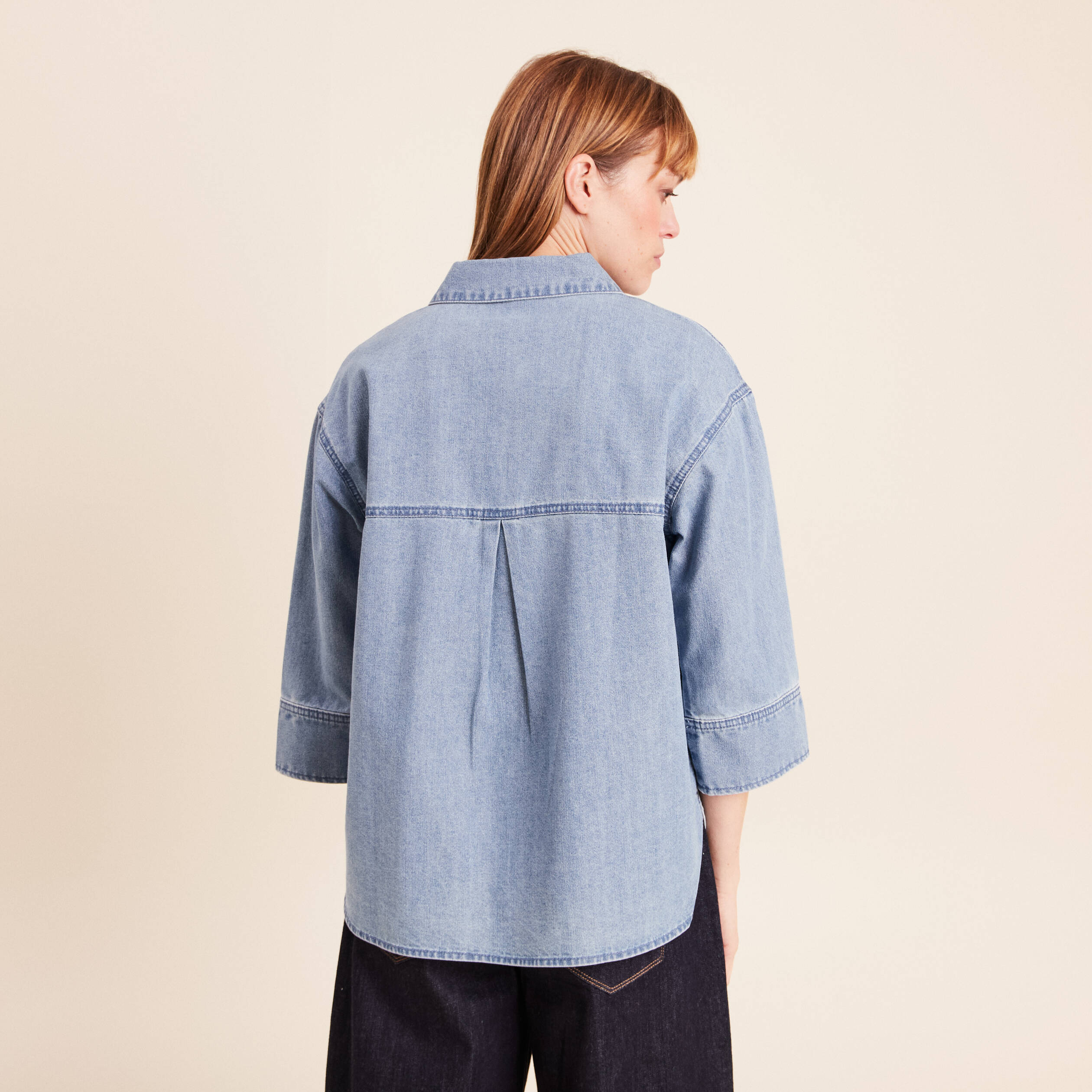 Chemise ample manches 3/4 col chemise denim double stone femme
