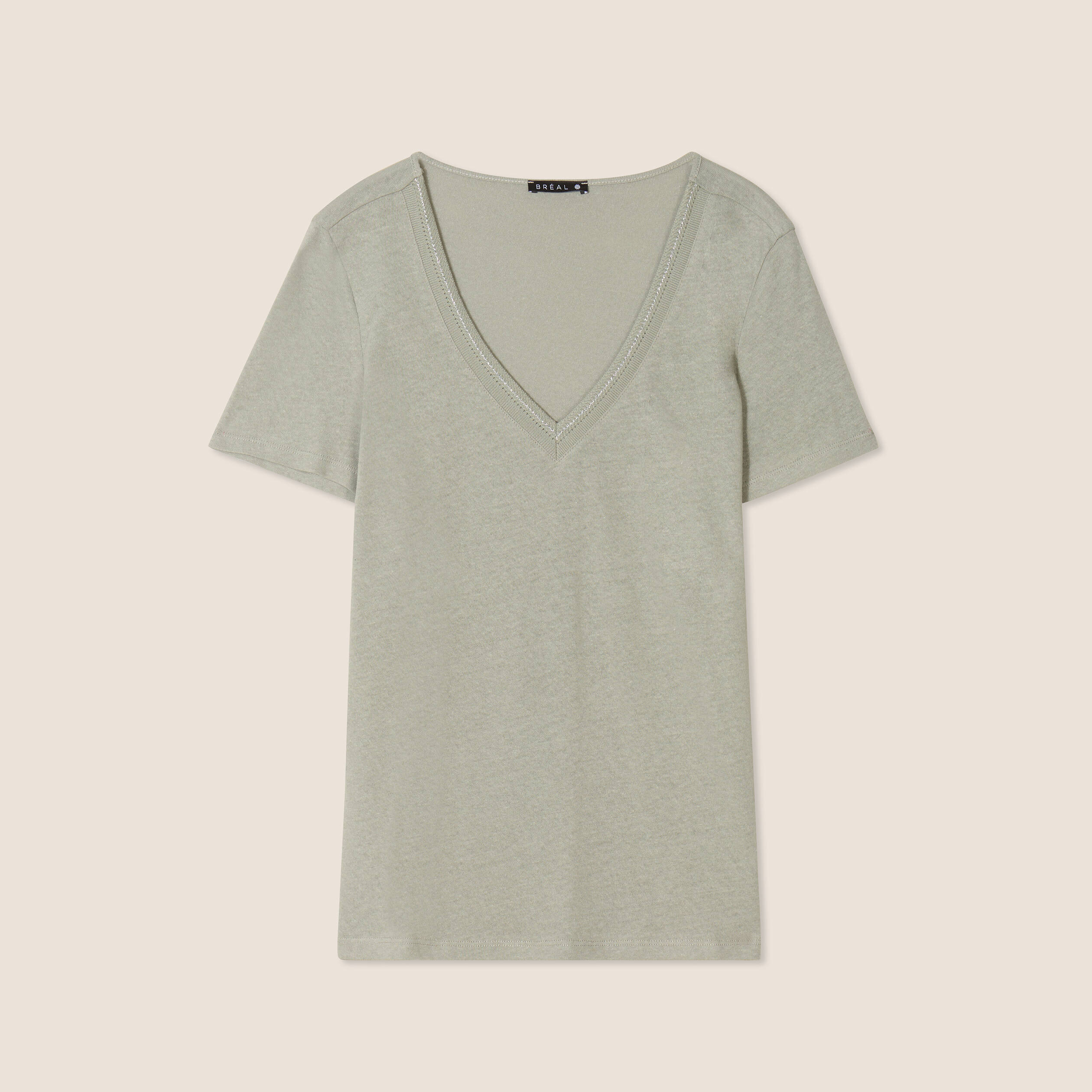 t shirt manches courtes col en v vert clair femme T-shirt manches courtes col en V vert clair femme