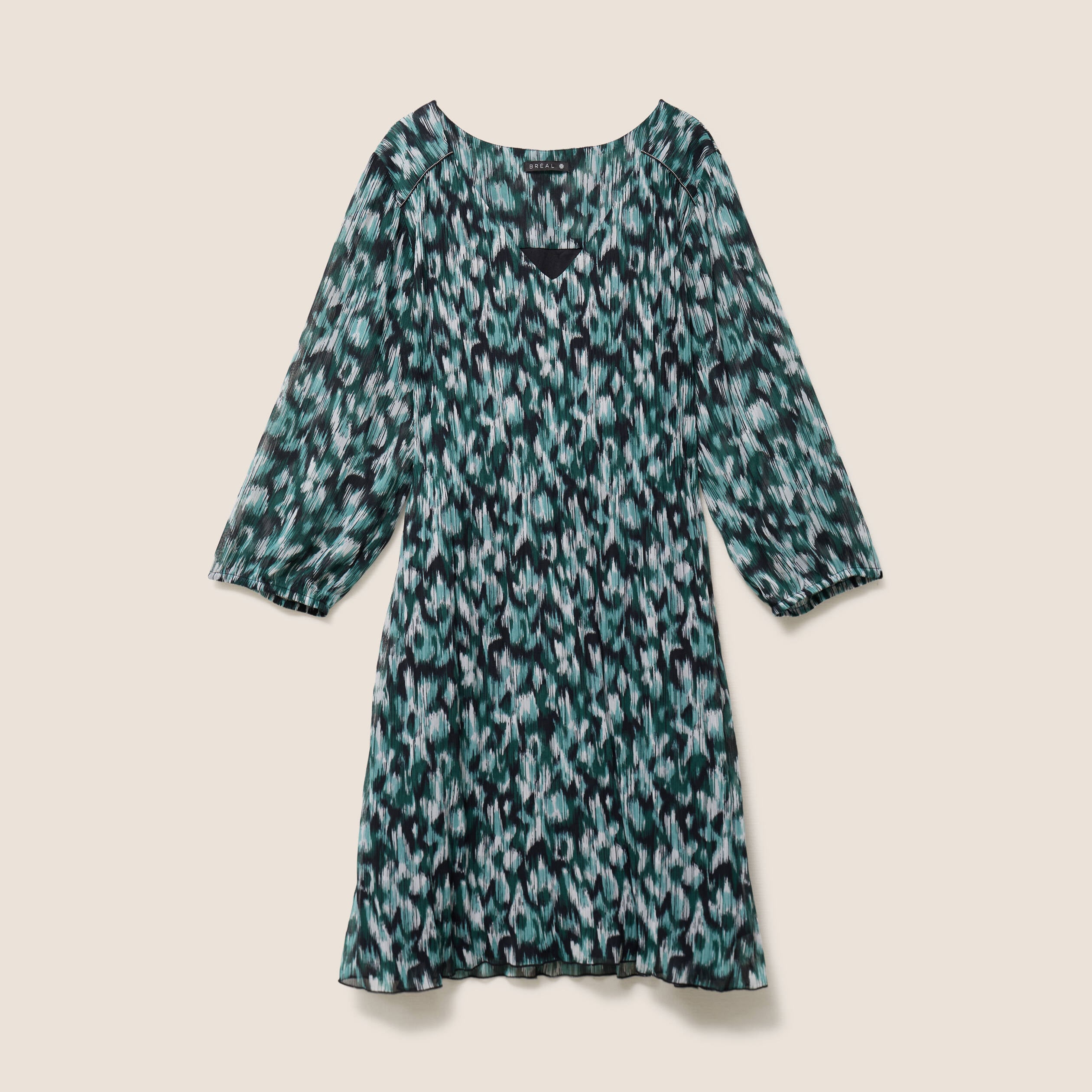 Robe courte &eacute;vas&eacute;e pliss&eacute;e col v vert femme