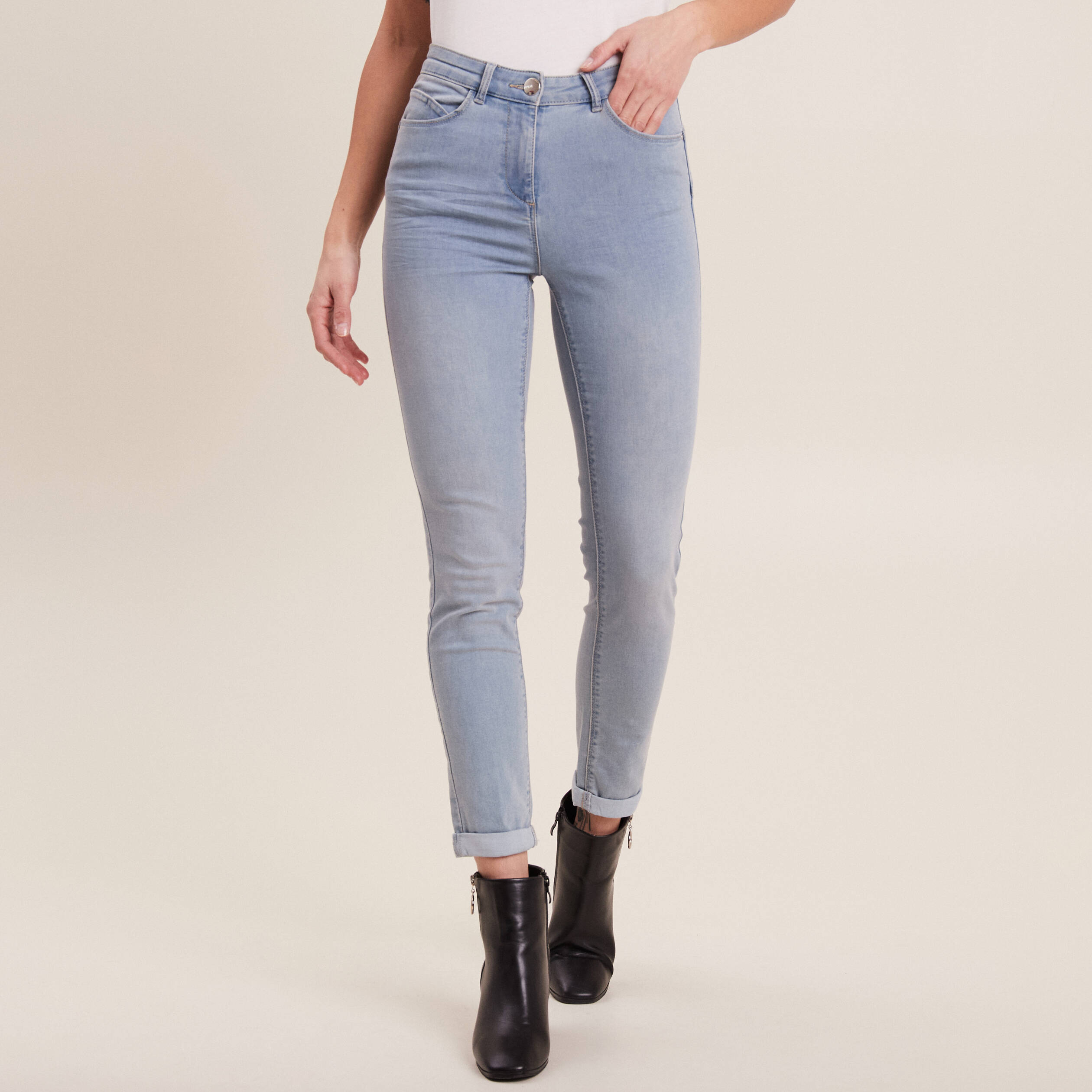 jeans ajuste taille standard 78eme denim baby bleu femme Jeans ajusté taille standard 7/8ème denim baby bleu femme