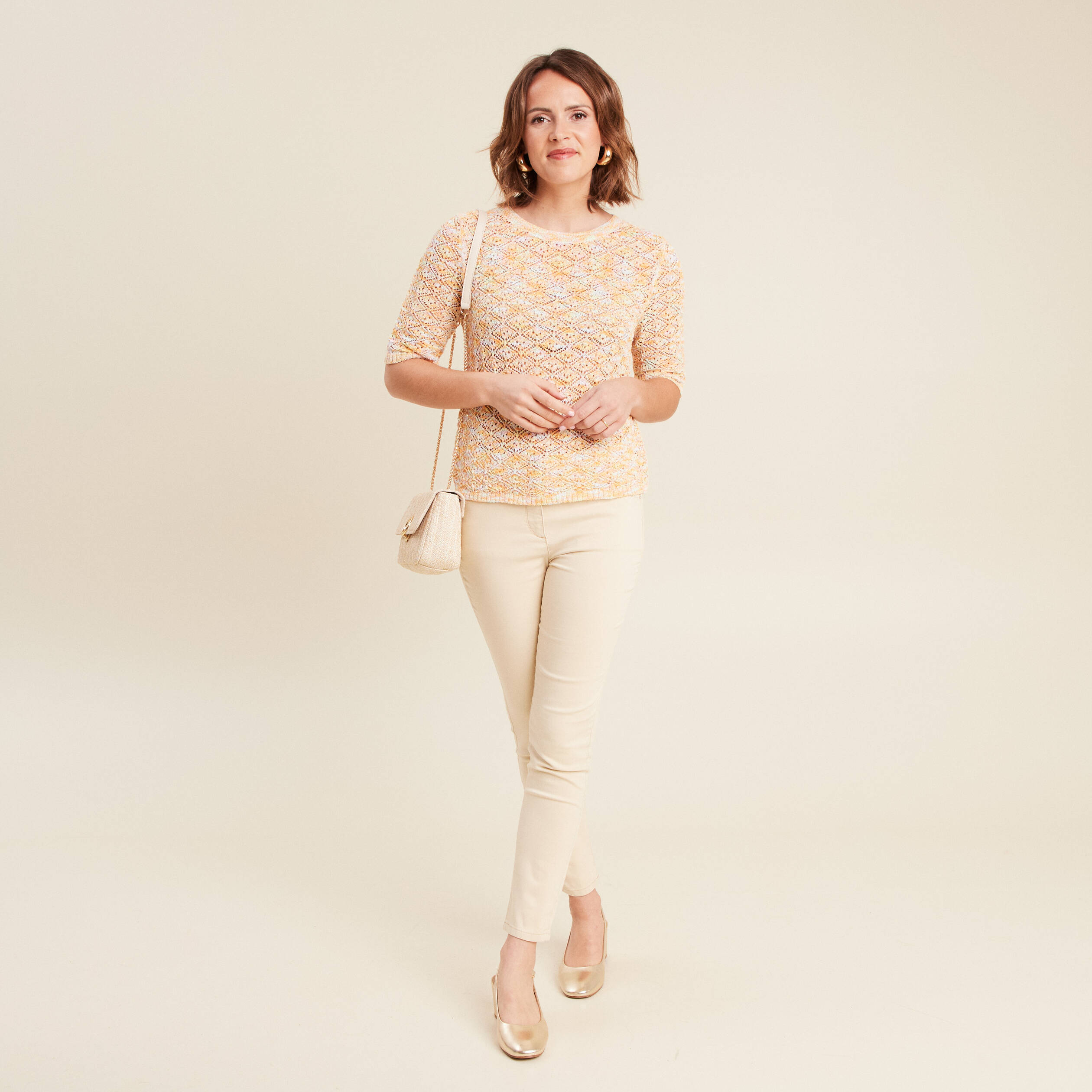 pull manches courtes ajoure multicolore femme Pull manches courtes ajouré multicolore femme