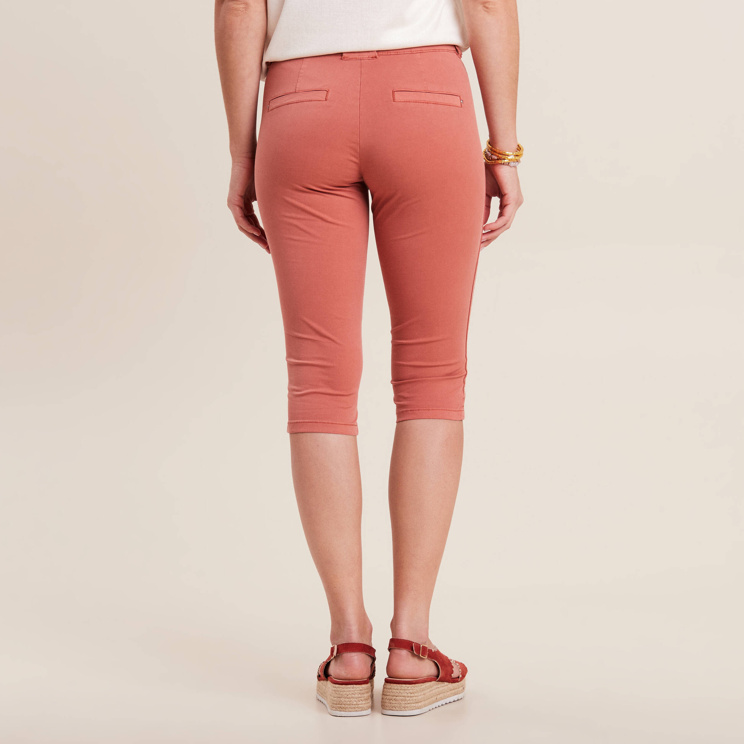 pantacourt ajuste taille basse vieux rose femme Pantacourt ajusté taille basse vieux rose femme
