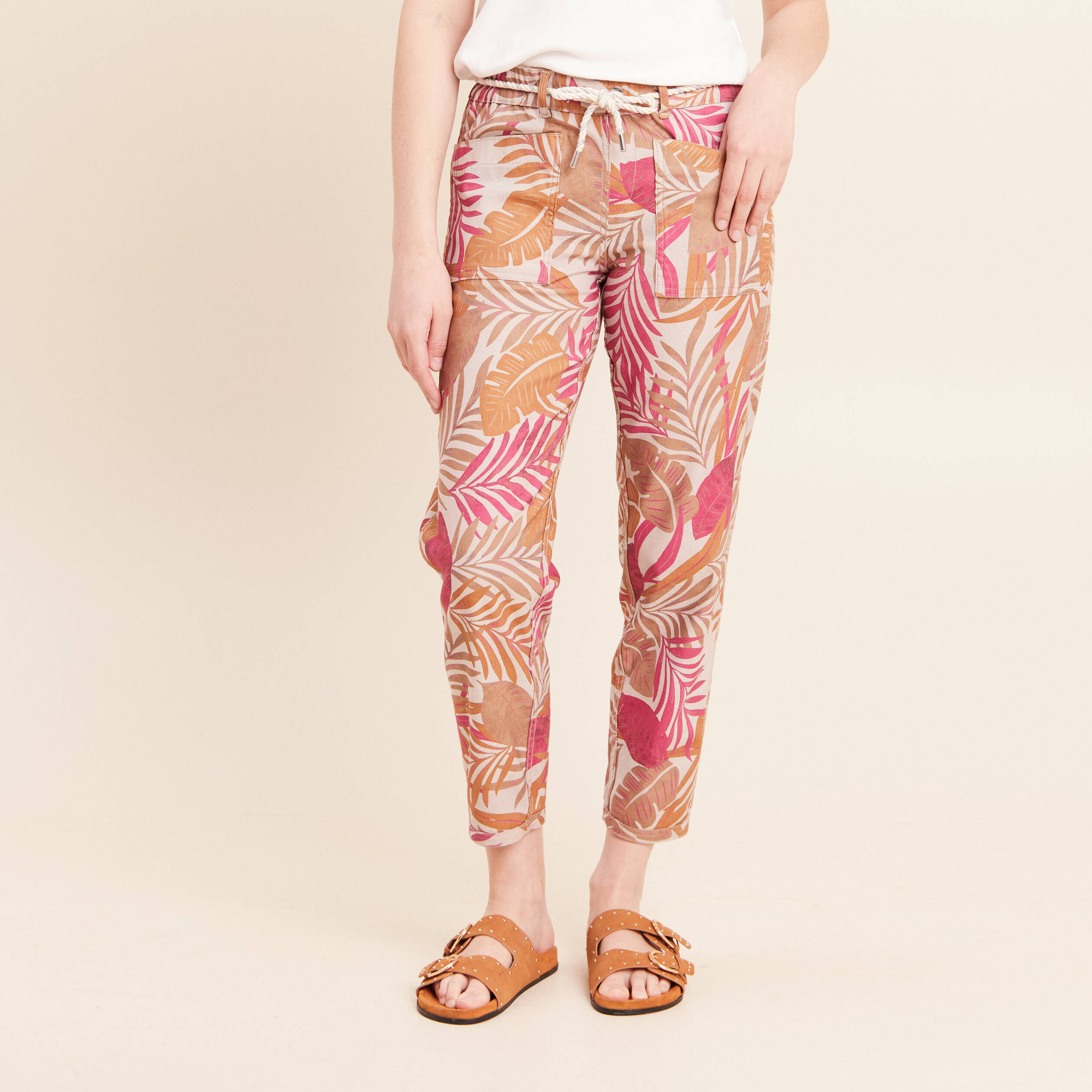 Pantalon droit r&eacute;versible marron femme