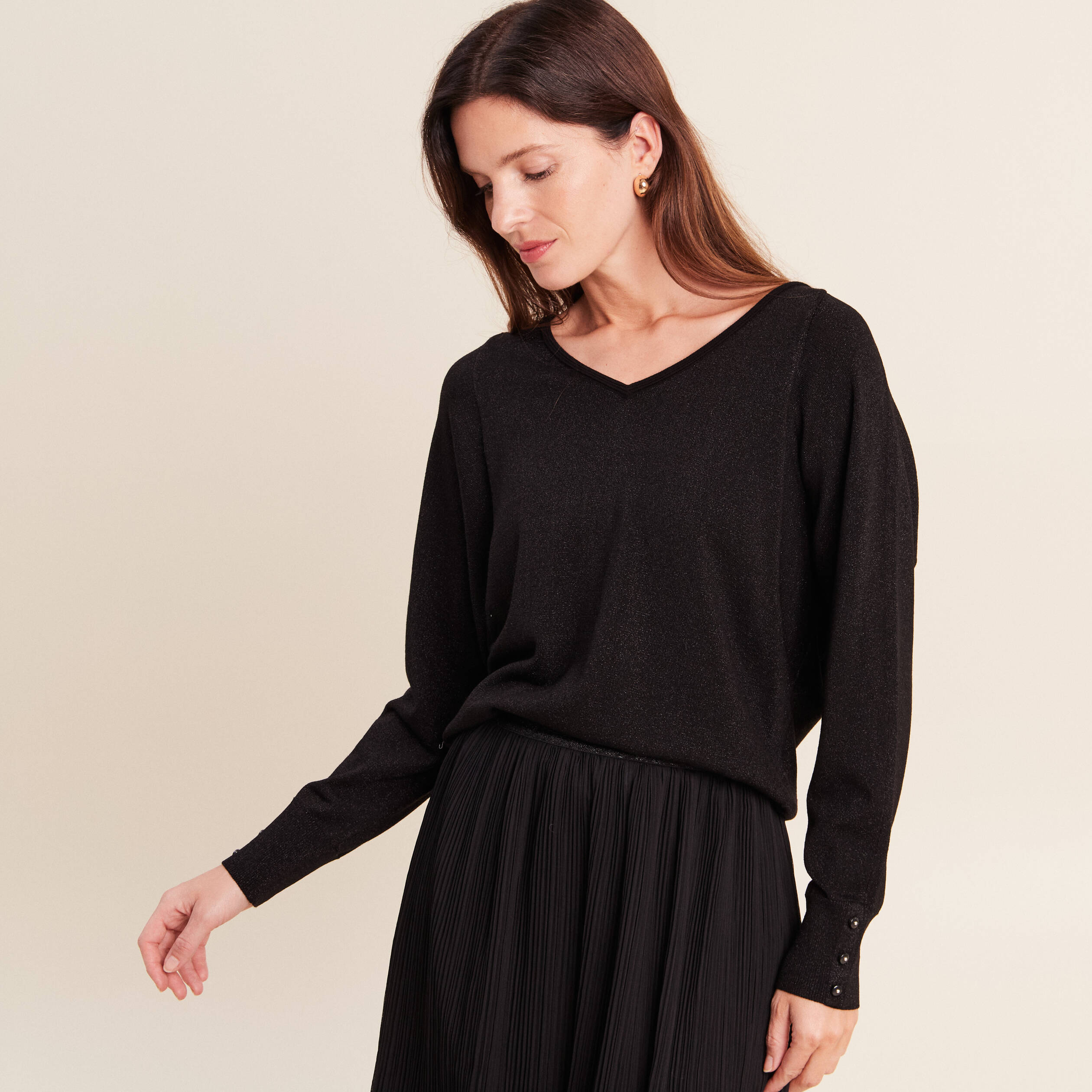 Pull manches longues noir femme
