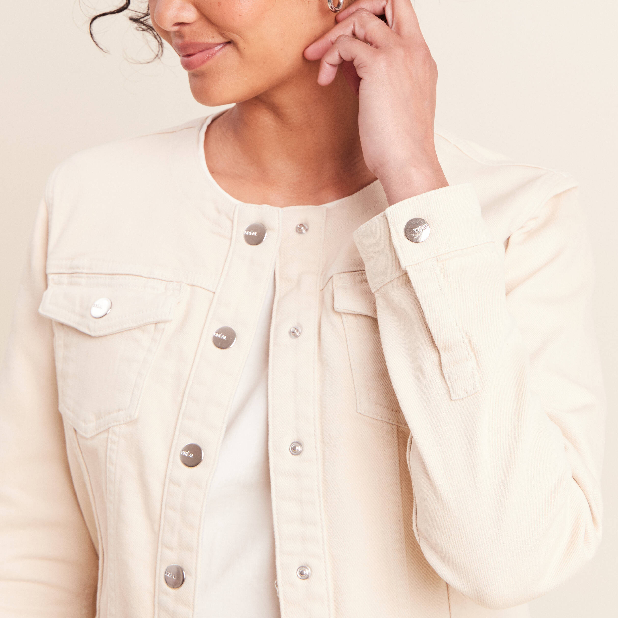 Veste cintr&eacute;e r&eacute;versible manches longues beige femme