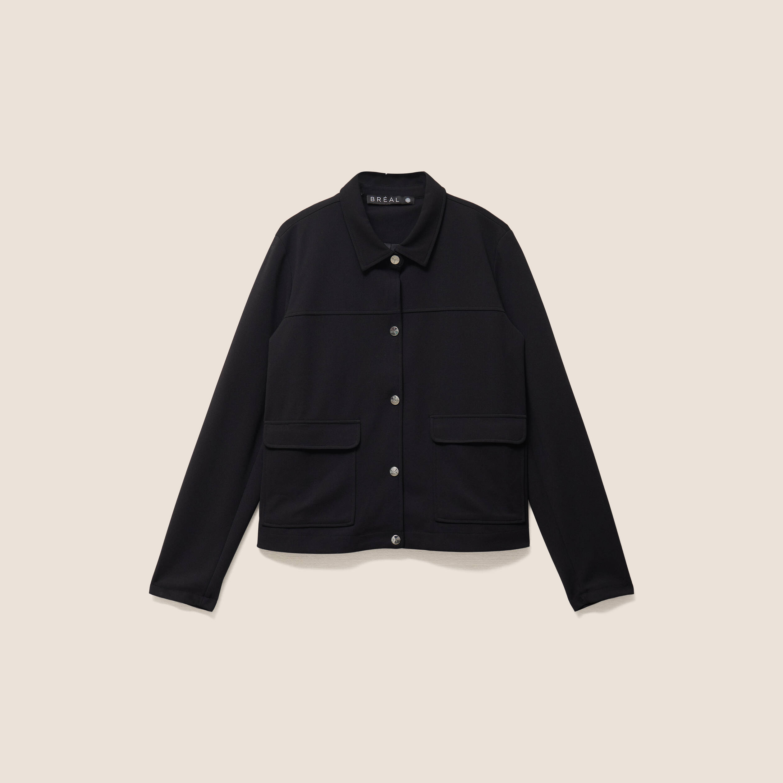 Veste courte droite manches longues noir femme