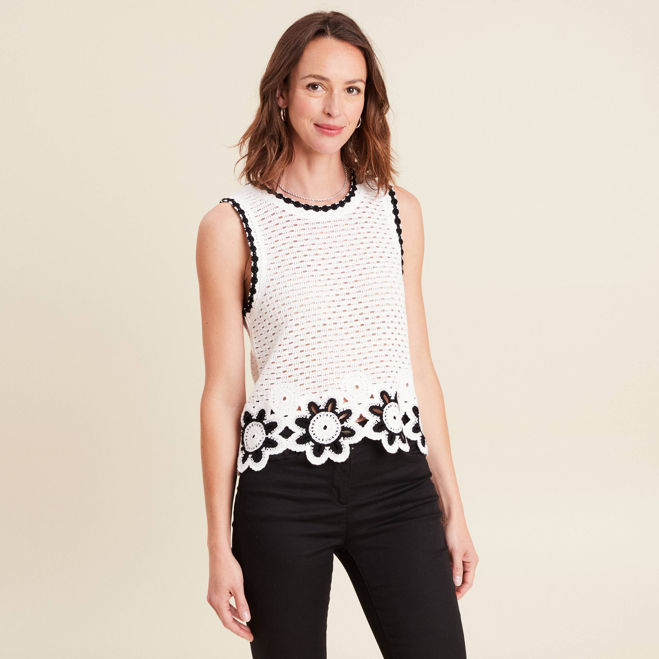 debardeur droit court col rond ecru femme Débardeur droit court col rond ecru femme