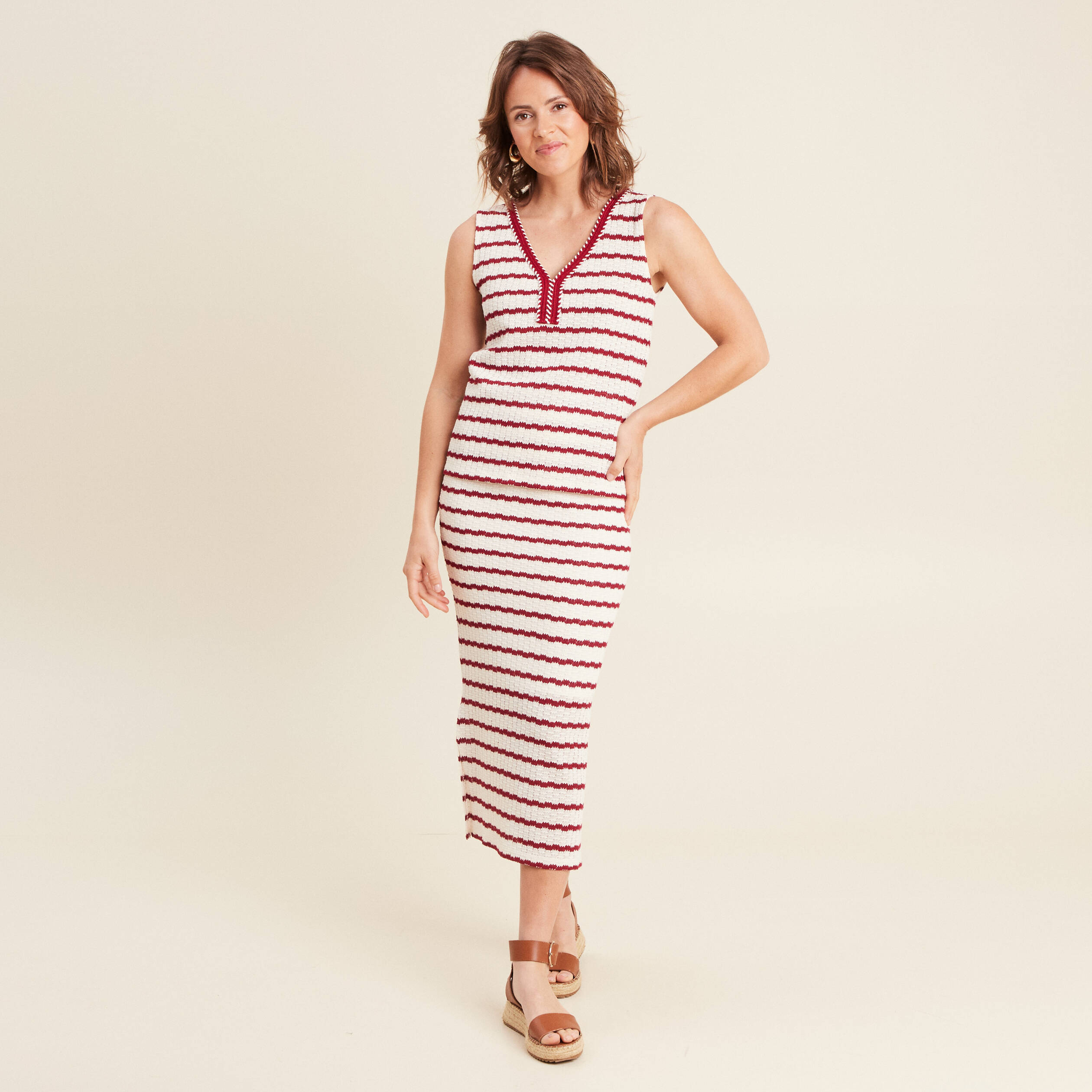 Jupe droite longue beige femme