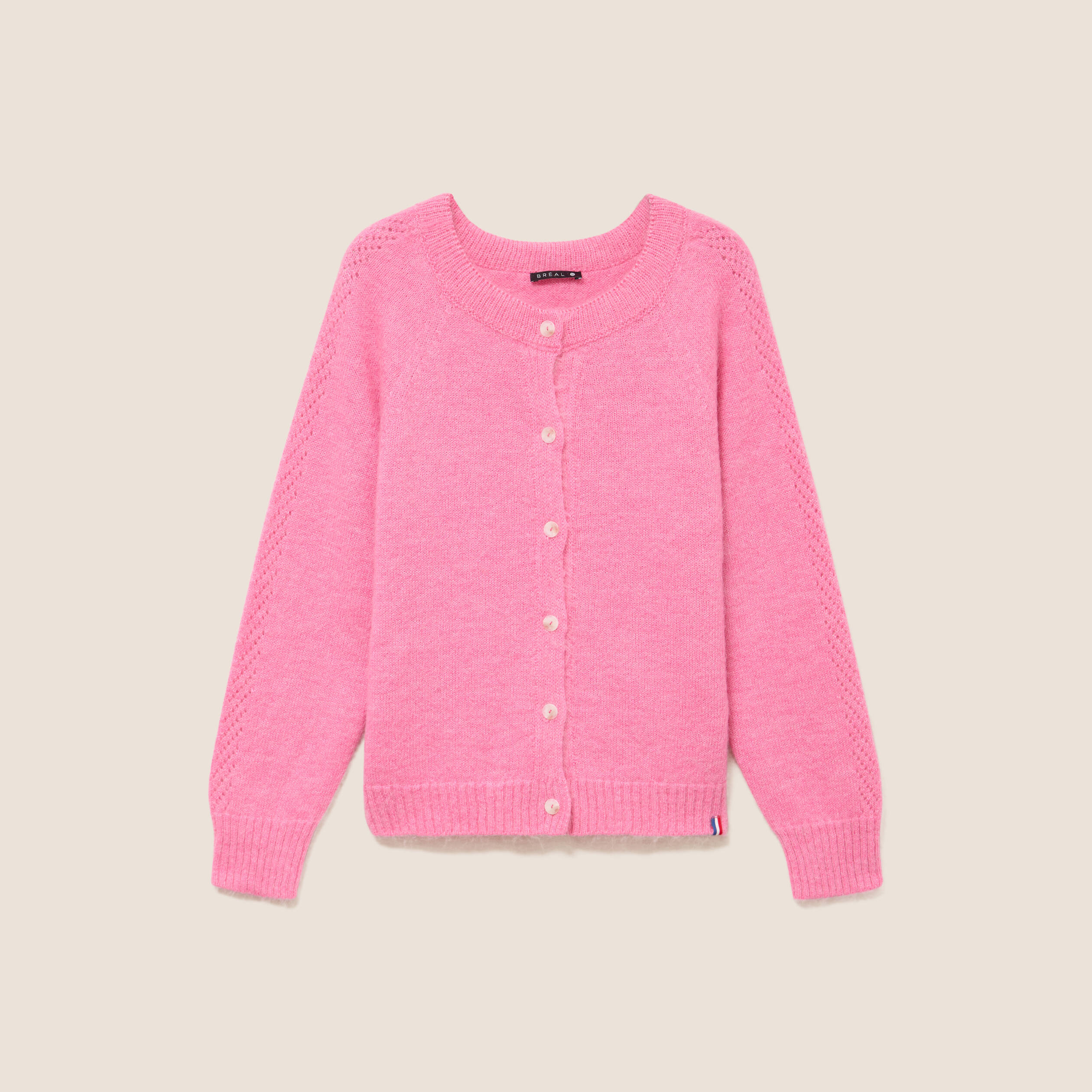 Gilet manches longues col rond rose fushia femme