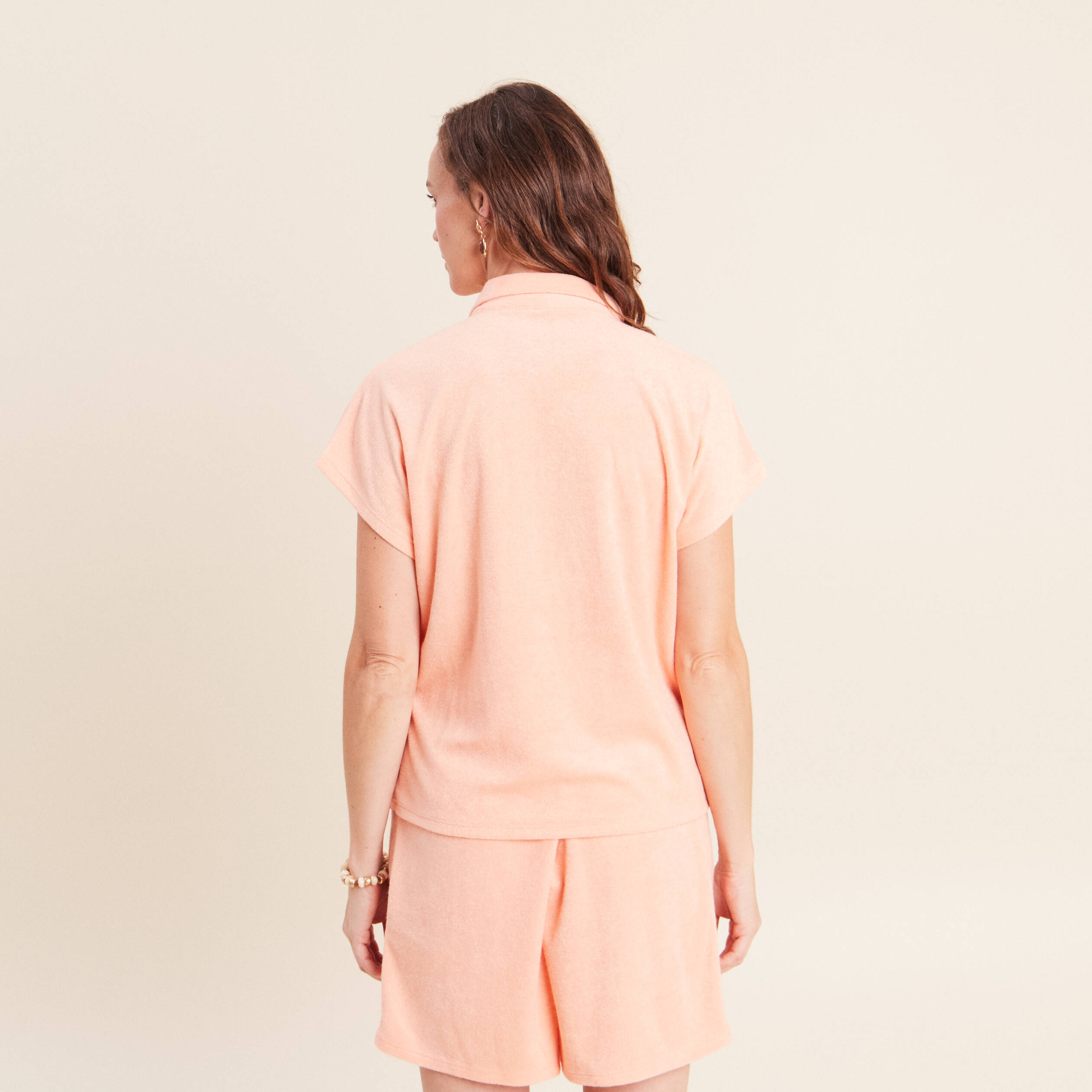 Polo droit col chemise manches courtes orange abricot femme