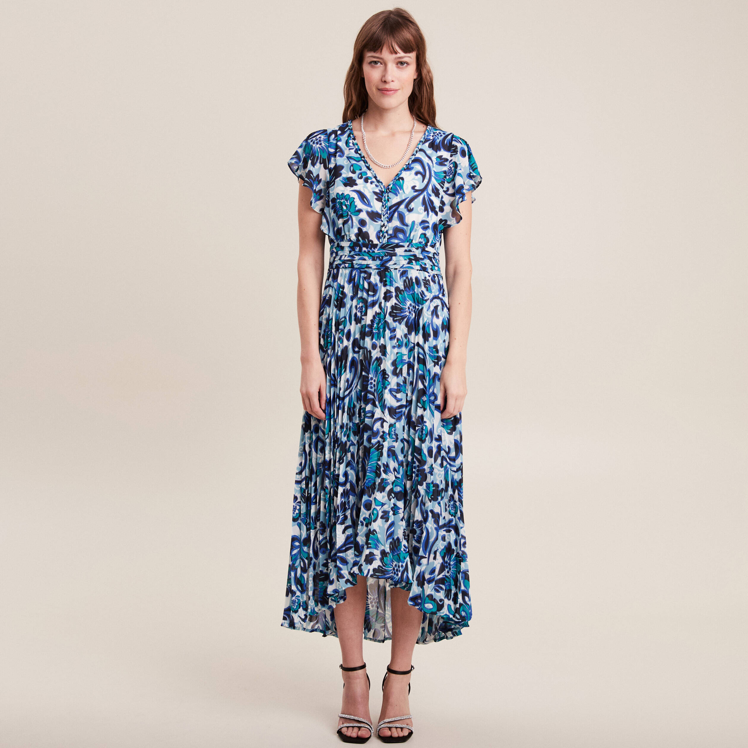 robe longue droite plissee bleu femme Robe longue droite plissée bleu femme