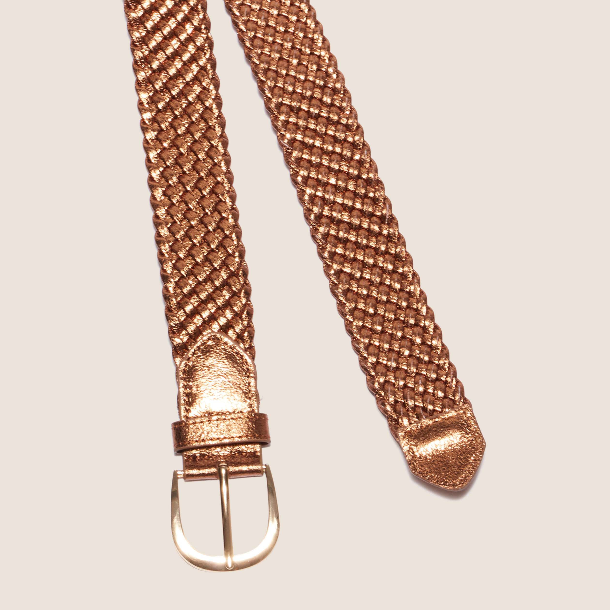 Ceinture tressée métalissée unie couleur cuivre femme