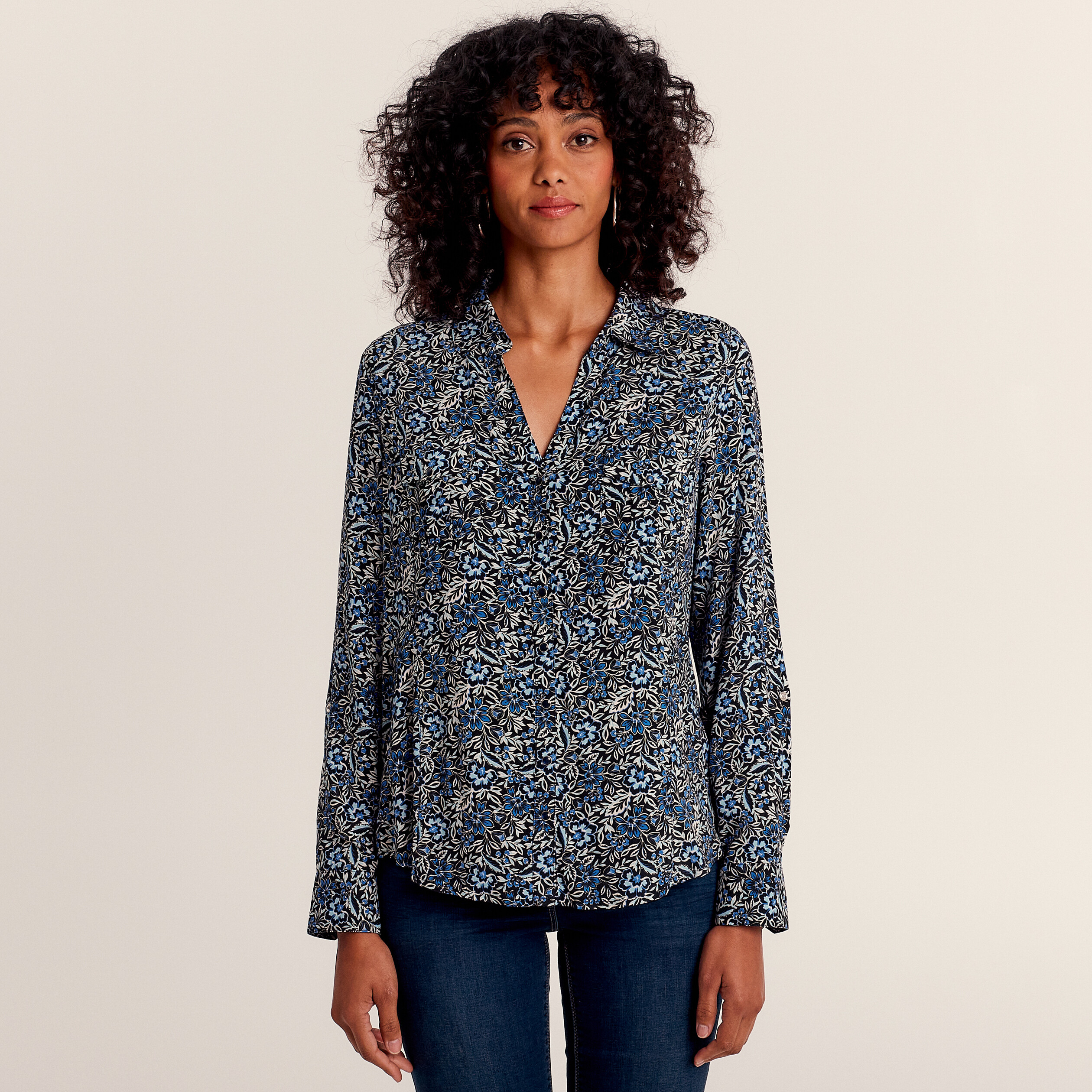 Chemise manches longues bleu femme