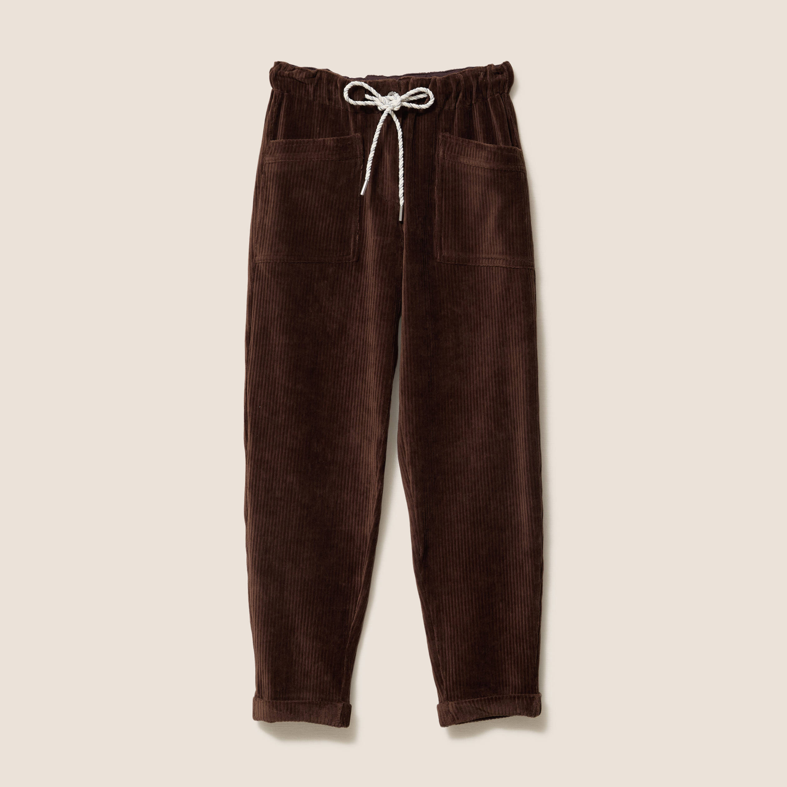 Pantalon coupe mom en velours marron femme