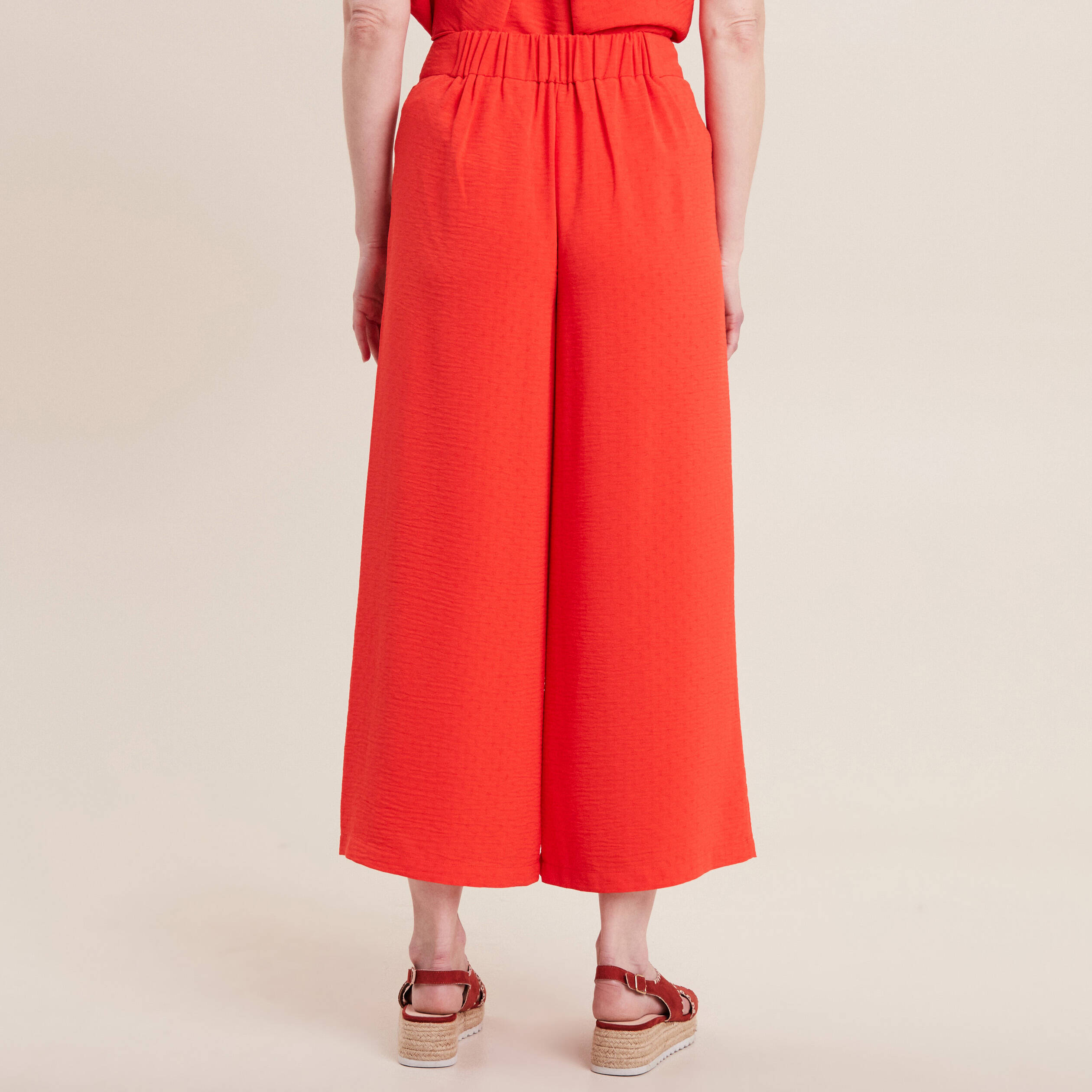 pantalon large elastique orange femme Pantalon large élastiqué orange femme