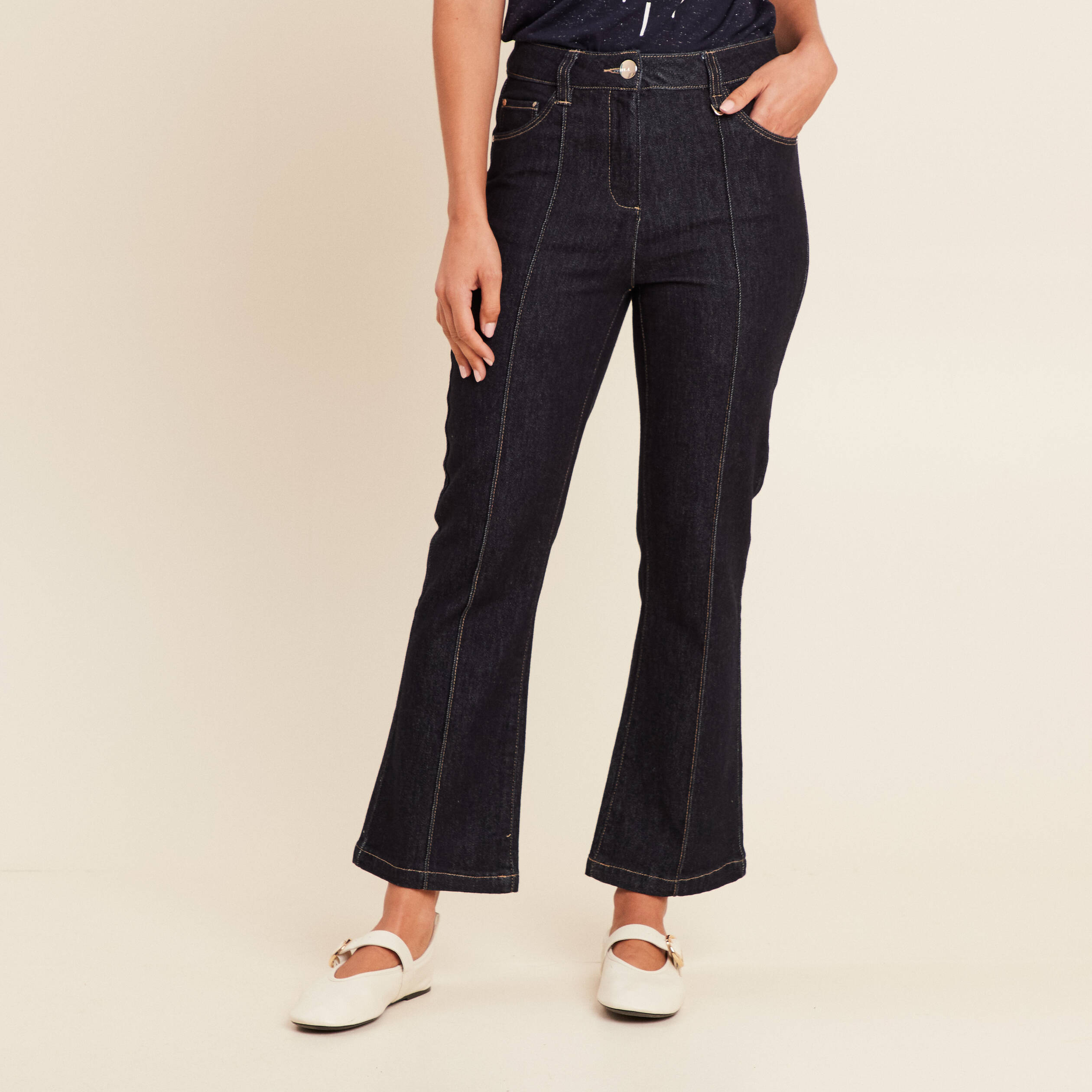 pantalon bootcut 78eme taille haute denim brut femme pantalon bootcut 7/8ème taille haute denim brut femme