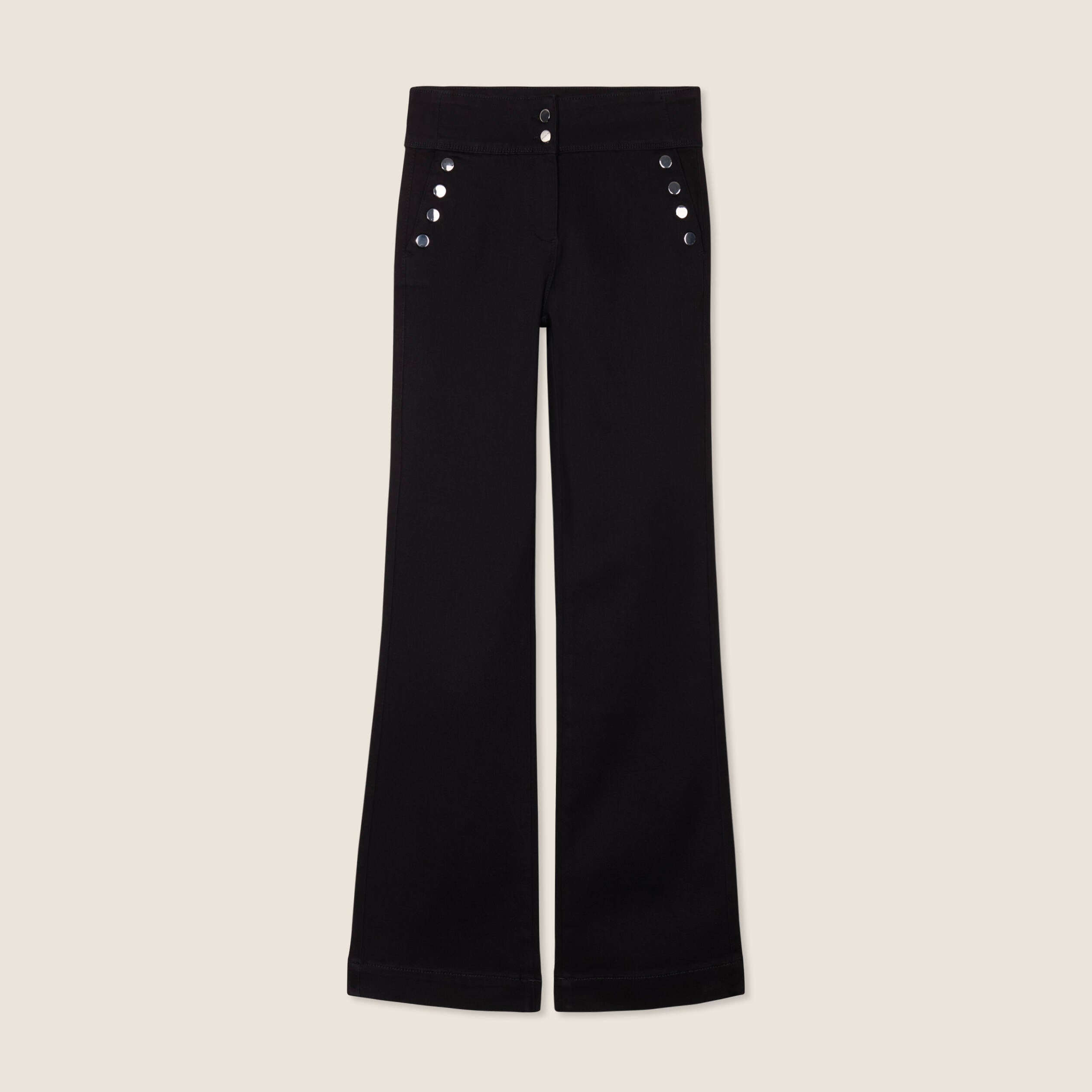 Pantalon coupe bootcut &agrave; pont noir femme