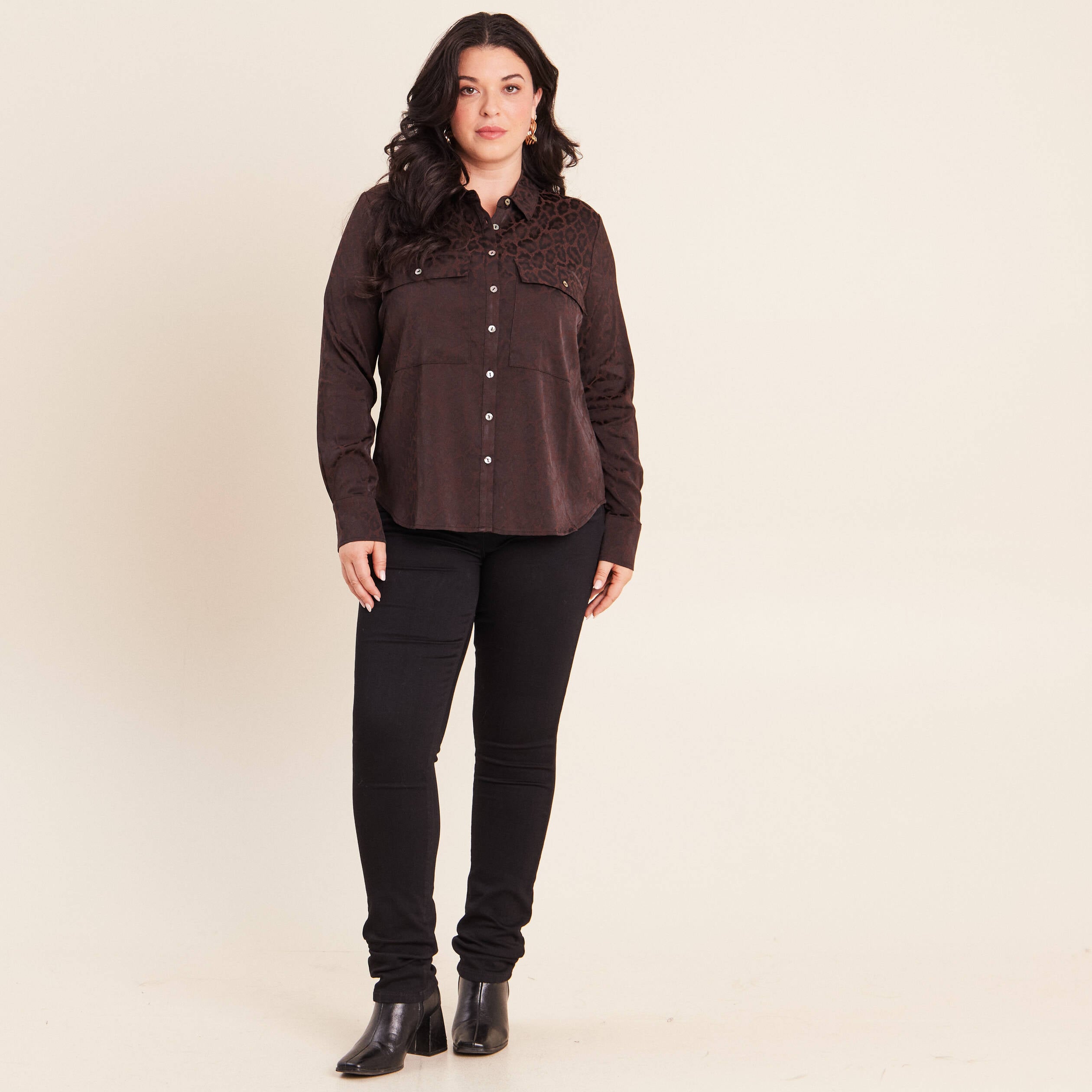 Chemise manches longues marron femme