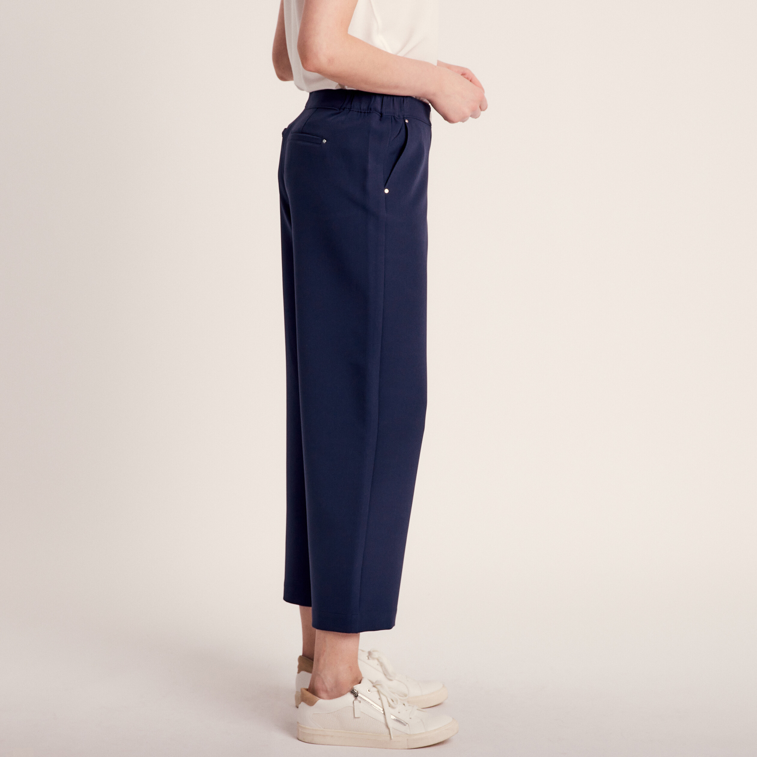 Pantalon large 7/8ème bleu marine femme