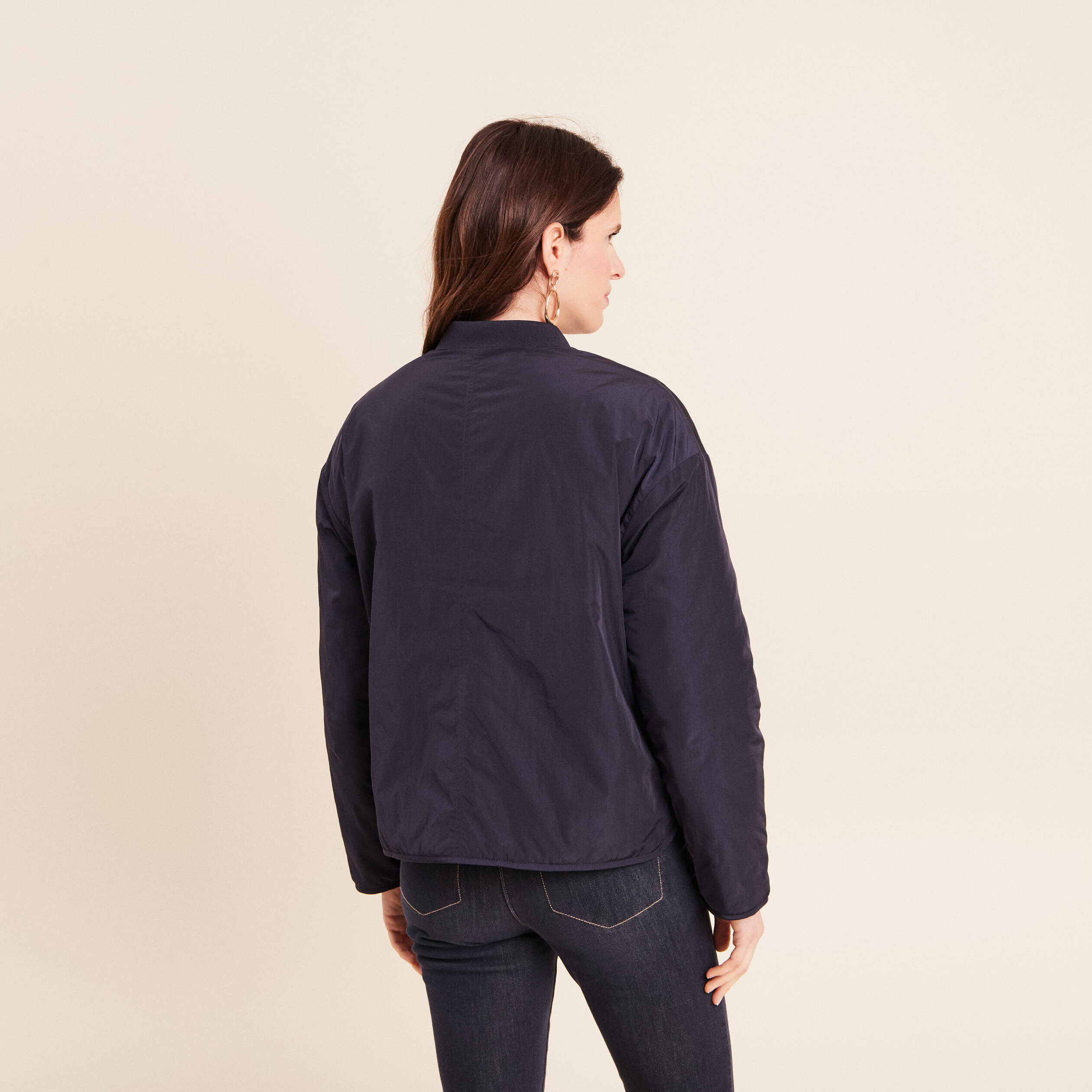 Doudoune r&eacute;versible droite et courte bleu fonc&eacute; femme